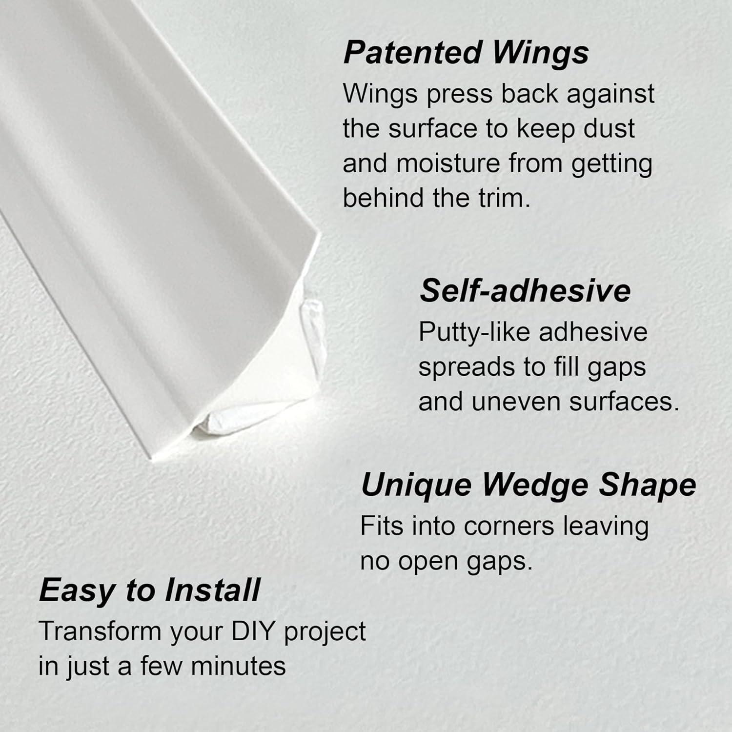 1/2 in. x 10 ft. White PVC Inside Corner Self-adhesive Flexible Caulk and Trim Molding (2-Pack)
