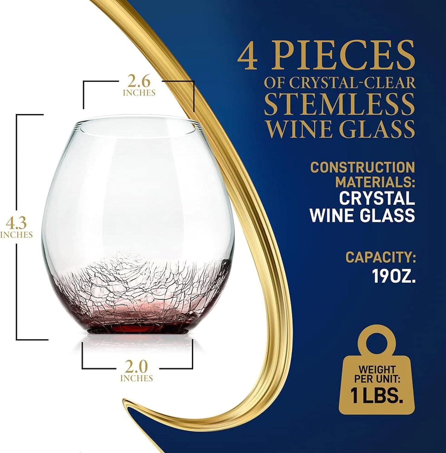 NutriChef Kitchen Clear 4 Set of Crystal Stemless Ultra Wine Glass