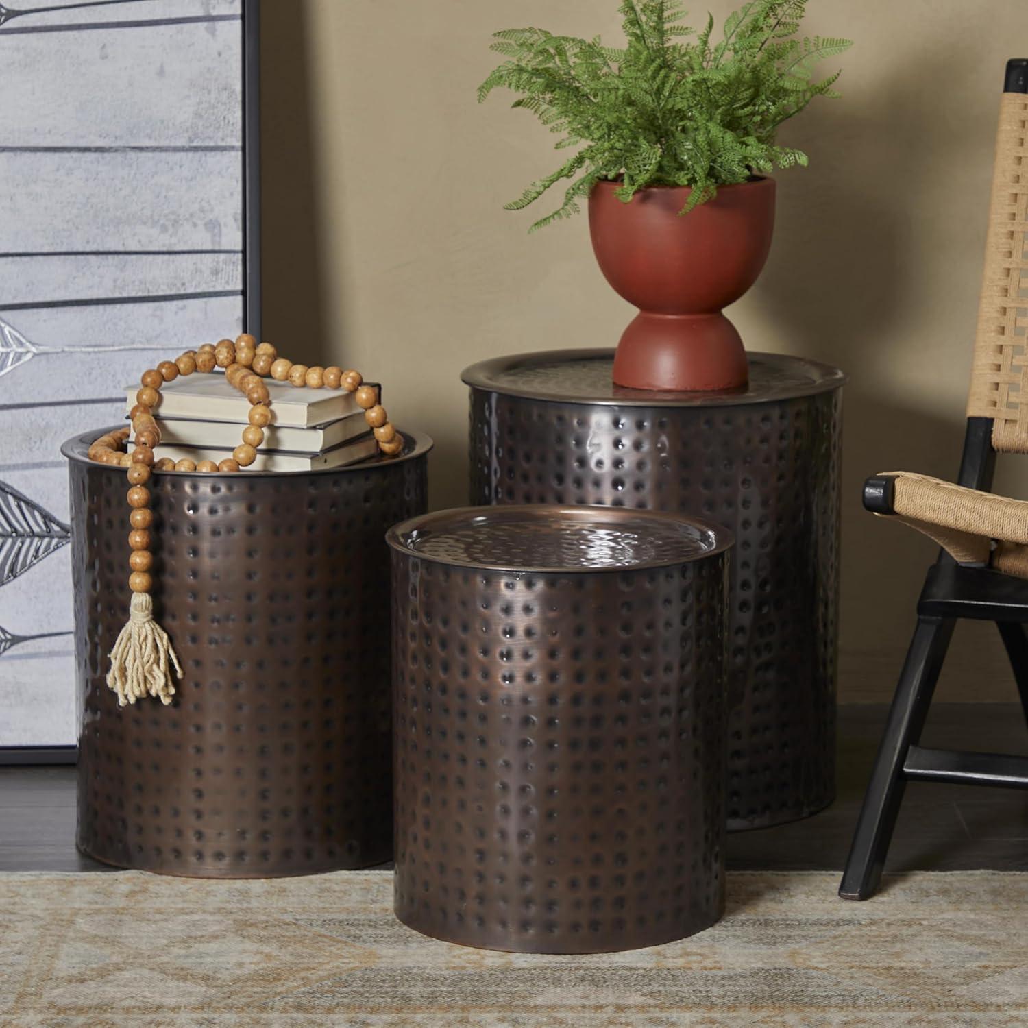 Metal Cylinder Accent Tables (Set of 3) Brown - Olivia & May