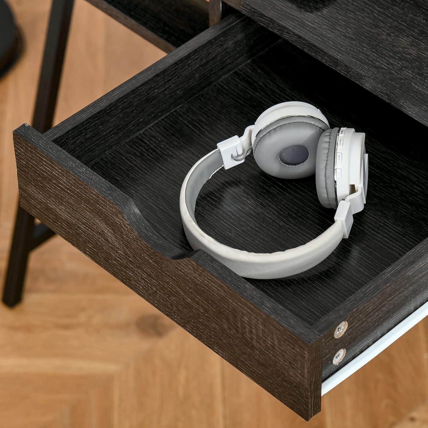 HomCom Home Office Desk, Computer Desk for Small Spaces, Writing Table with Drawer and Storage Shelves, Grey