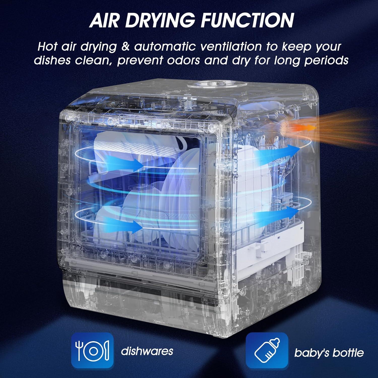 AIRMSEN Portable Countertop Dishwashers, 5 Washing Programs Mini Dishwashers with 5 L Built-in Water Tank and Double-layered Glass Door, No Hookup Needed for Home, Apartments & RVs