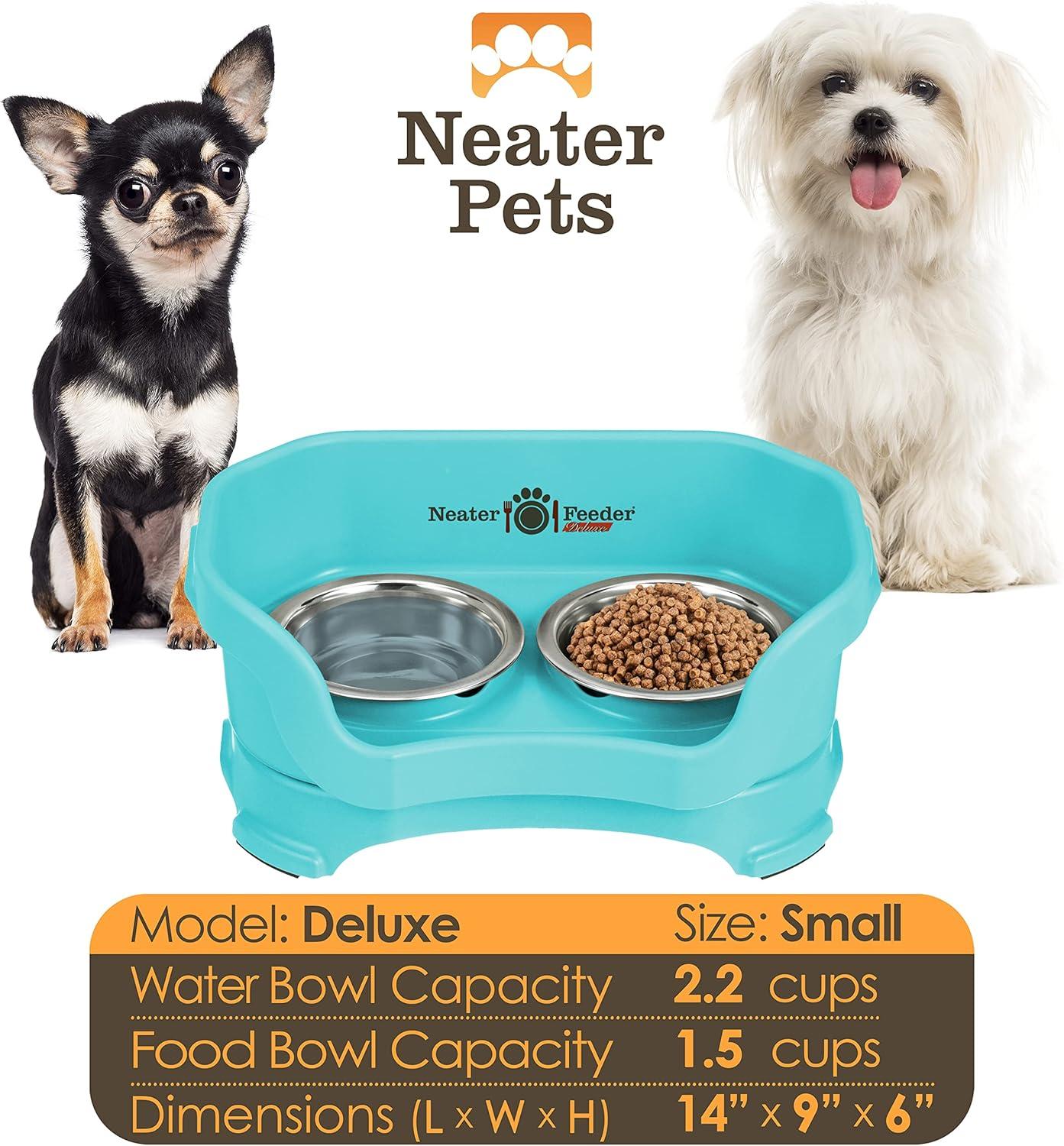 Neater Pets Neater Feeder Deluxe Mess-Proof Elevated Food & Water Bowls for Small Dogs, Aquamarine