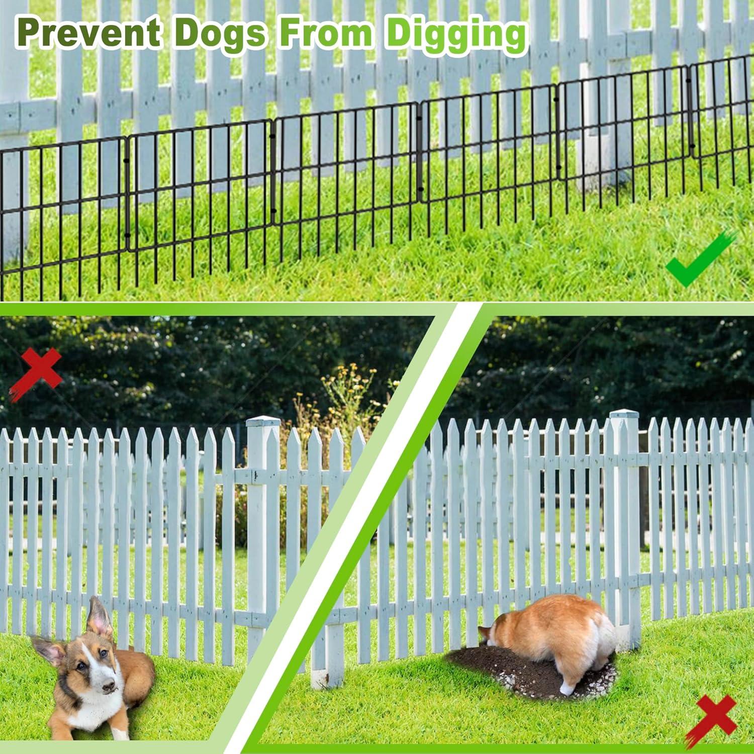 25 Pack Garden Animal Barrier Fence, 1.65inch Spike Spacing No Dig Fence, Reusable Rustproof Metal Fence Border, Dogs Rabbits Blocker Fence for Outdoor Yard, Total 27ft(L) x 17inch(H)