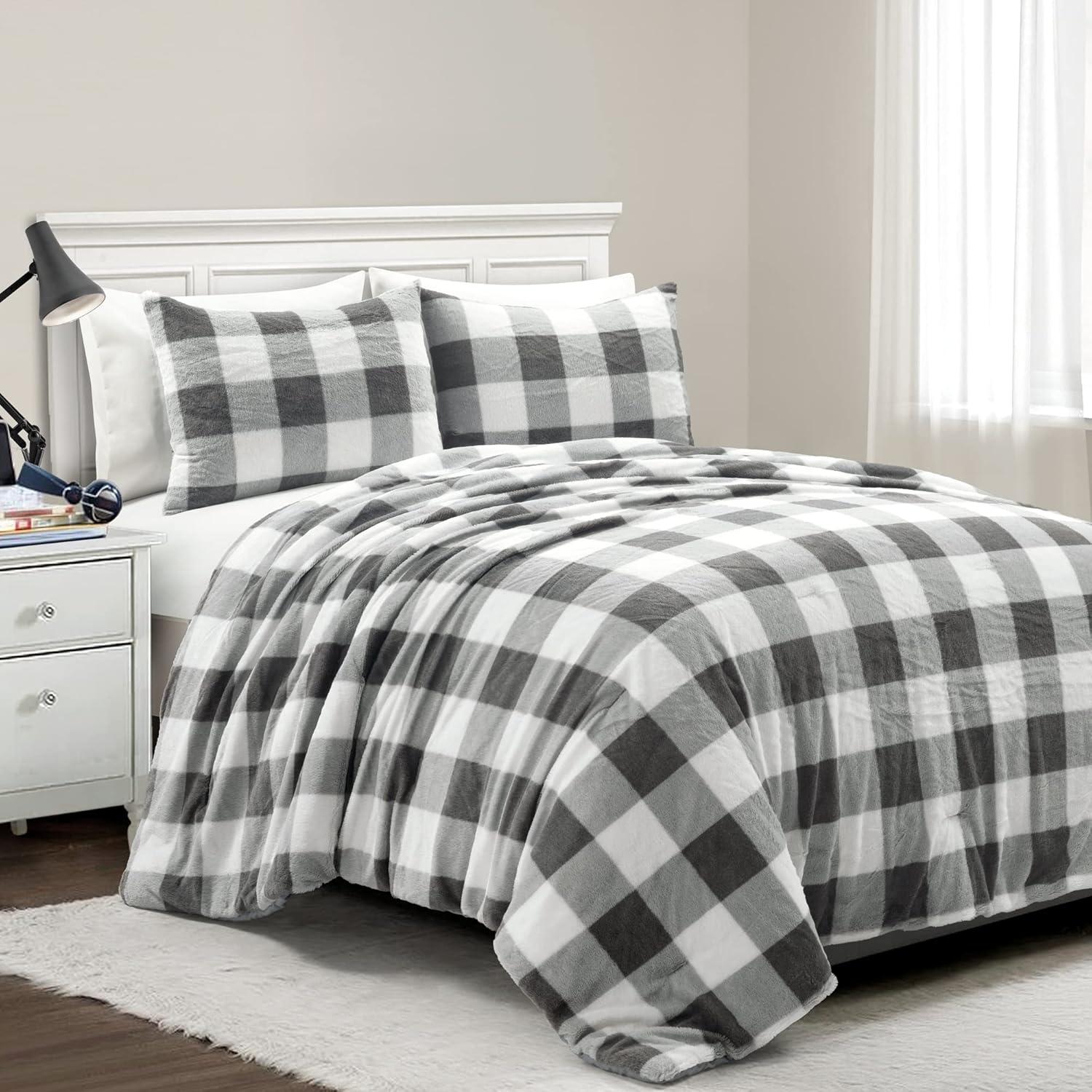Lush Decor Plaid Faux Fur Microfiber 2 Piece Comforter Set (Set of 2)