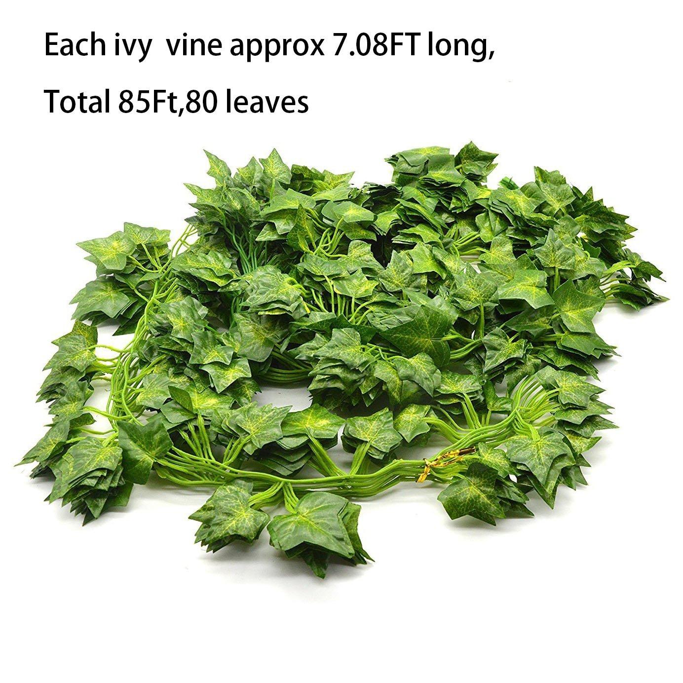 Beebel Ivy Garland 85Ft 12 Strands Artificial Fake Ivy Leaves Greenery Leaves Hanging Vines Plant Leaves Garland Home Garden Poison Ivy Costume