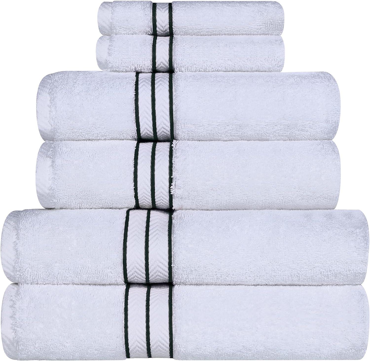 White Turkish Cotton 6-Piece Towel Set with Dobby Border