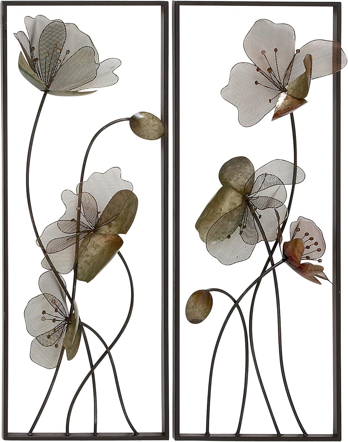 Black and Gold Metal Floral Wall Sculpture Set