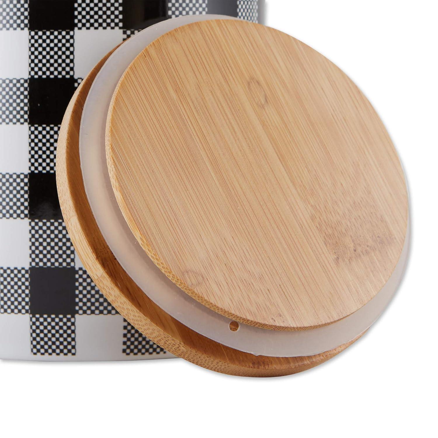 Black and White Buffalo Check Ceramic Canister Set with Bamboo Lids