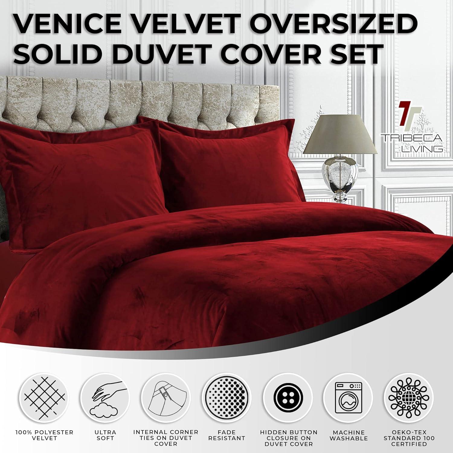 2pc Twin Venice Velvet Oversized Solid Duet Set Burgundy - Tribeca Living: Luxurious Polyester, Reversible, OEKO-TEX Certified