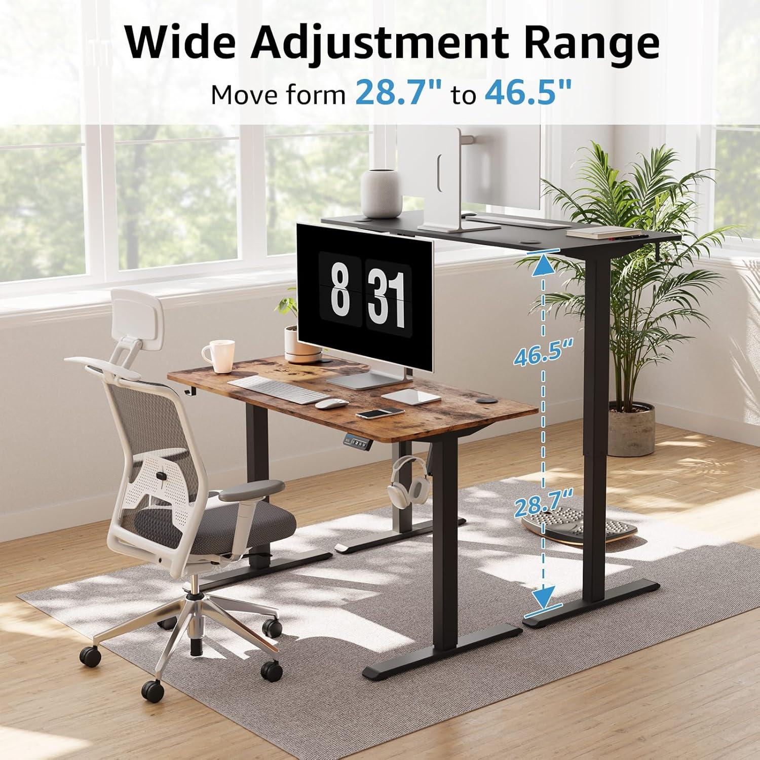 Height Adjustable Electric Standing Desk Whole-Piece, 48 x 24 Inches Quick Assembly Sit Stand Desk, Stand Up Desk with Memory Controller, Ergonomic Desk, Black