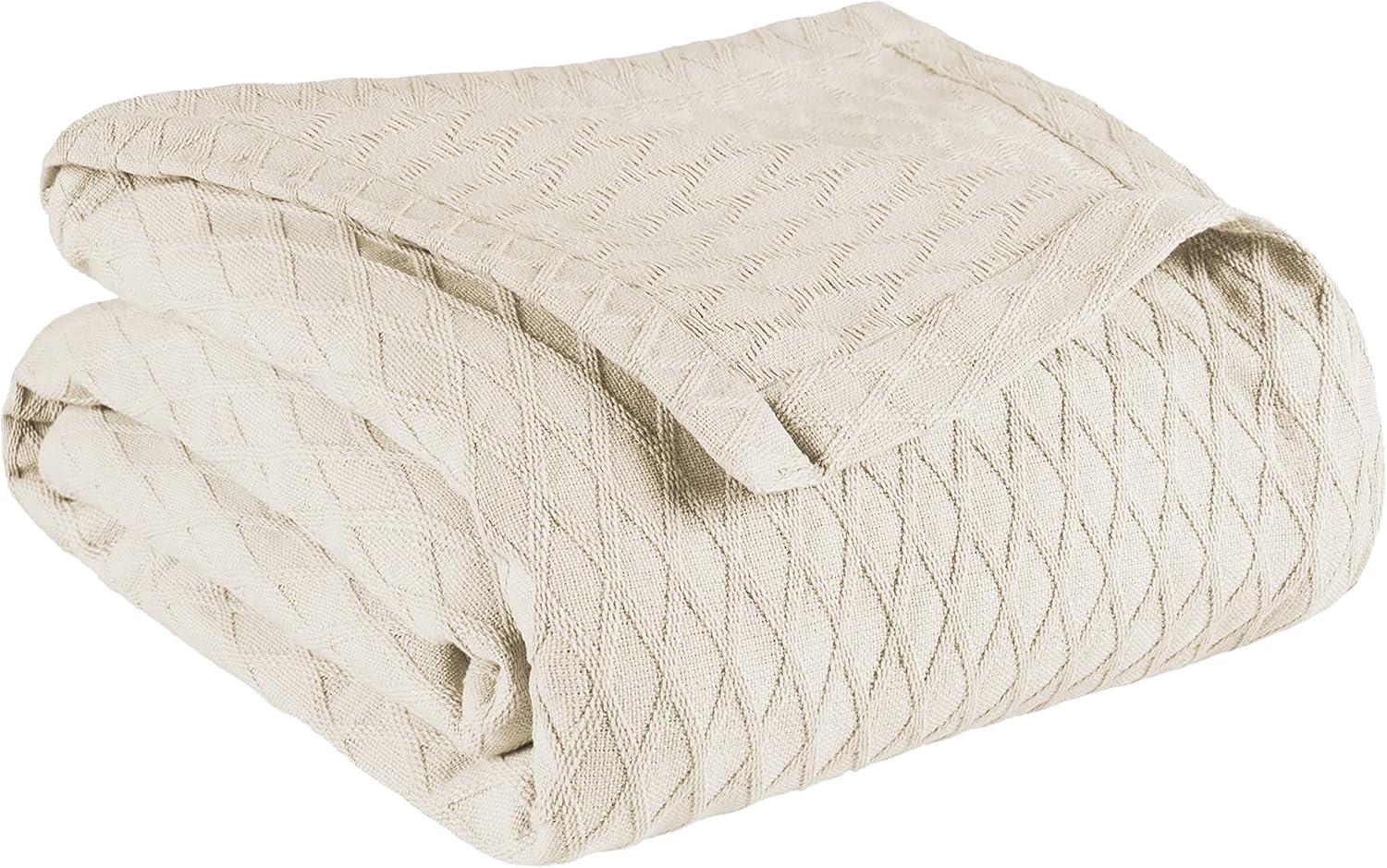 Superior Dobbyweave Knit Cotton Blanket, All Season Breathable Bed Blanket Full/Queen Size, Ivory