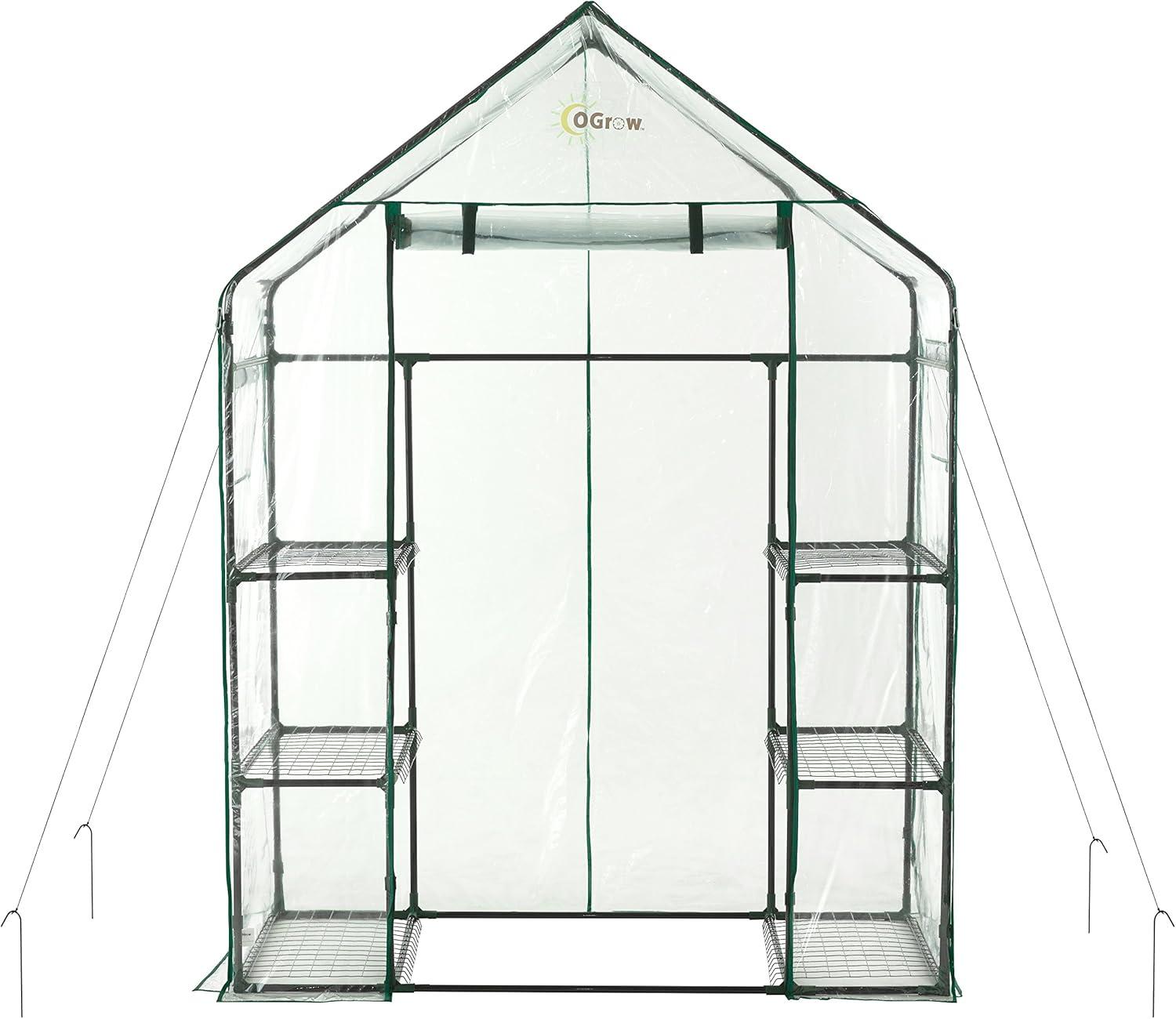 Ogrow Walk-In 3-Tier 6-Shelf Portable Greenhouse with Clear Cover