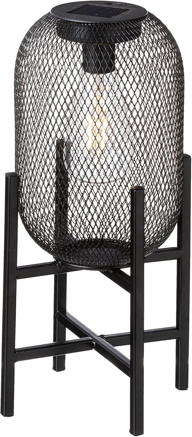 14.25" Black Metal Mesh Solar Outdoor Lantern with Stand