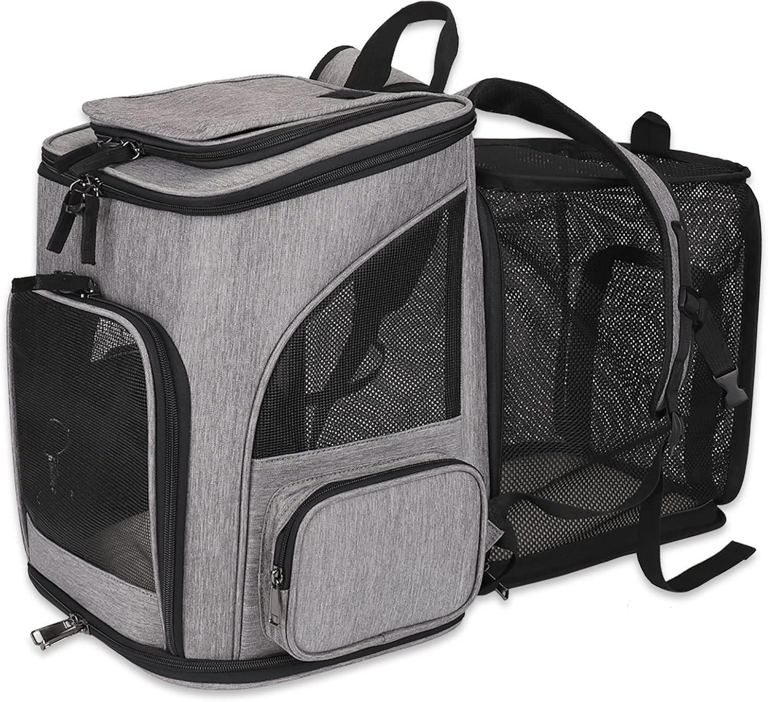 Gray Expandable Soft-Sided Pet Backpack Carrier