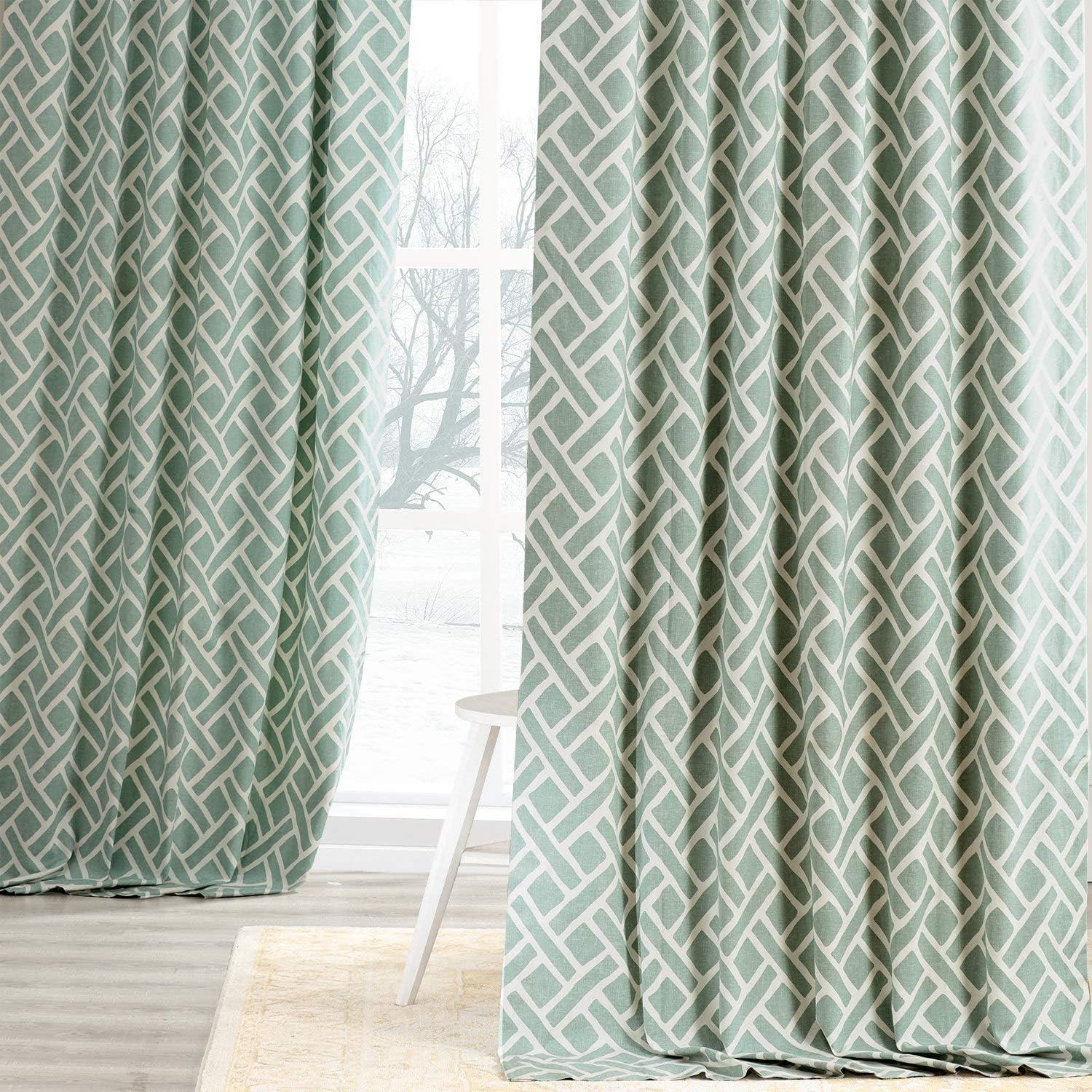 Martinique Aqua Printed Cotton Curtain (1 Panel), Martinique Aqua, 50W X 96L