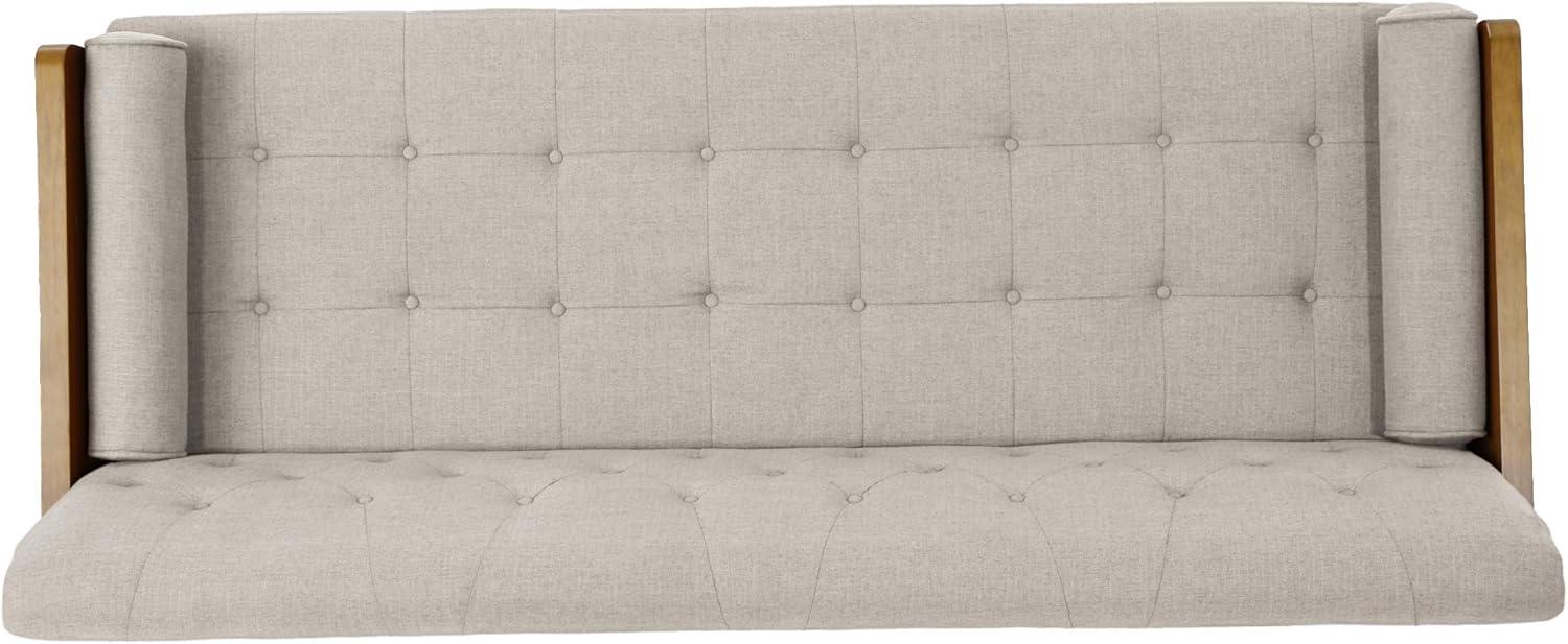 GDFStudio Aidan Mid Century Modern 72.25" Tufted Upholstered 3 Seater Sofa，Beige/Dark Walnut/Gold