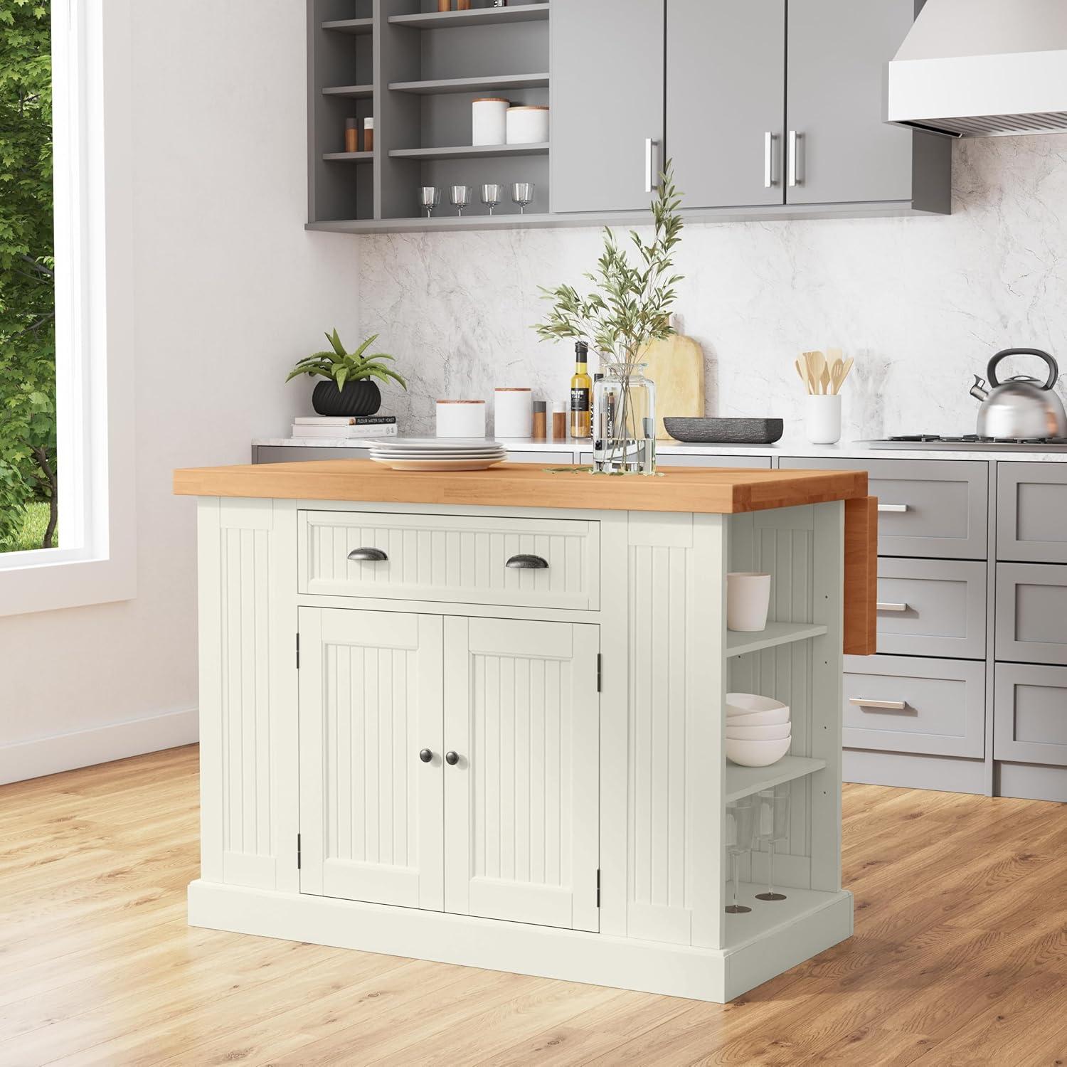 Homestyles Nantucket Wood Kitchen Island in Off White