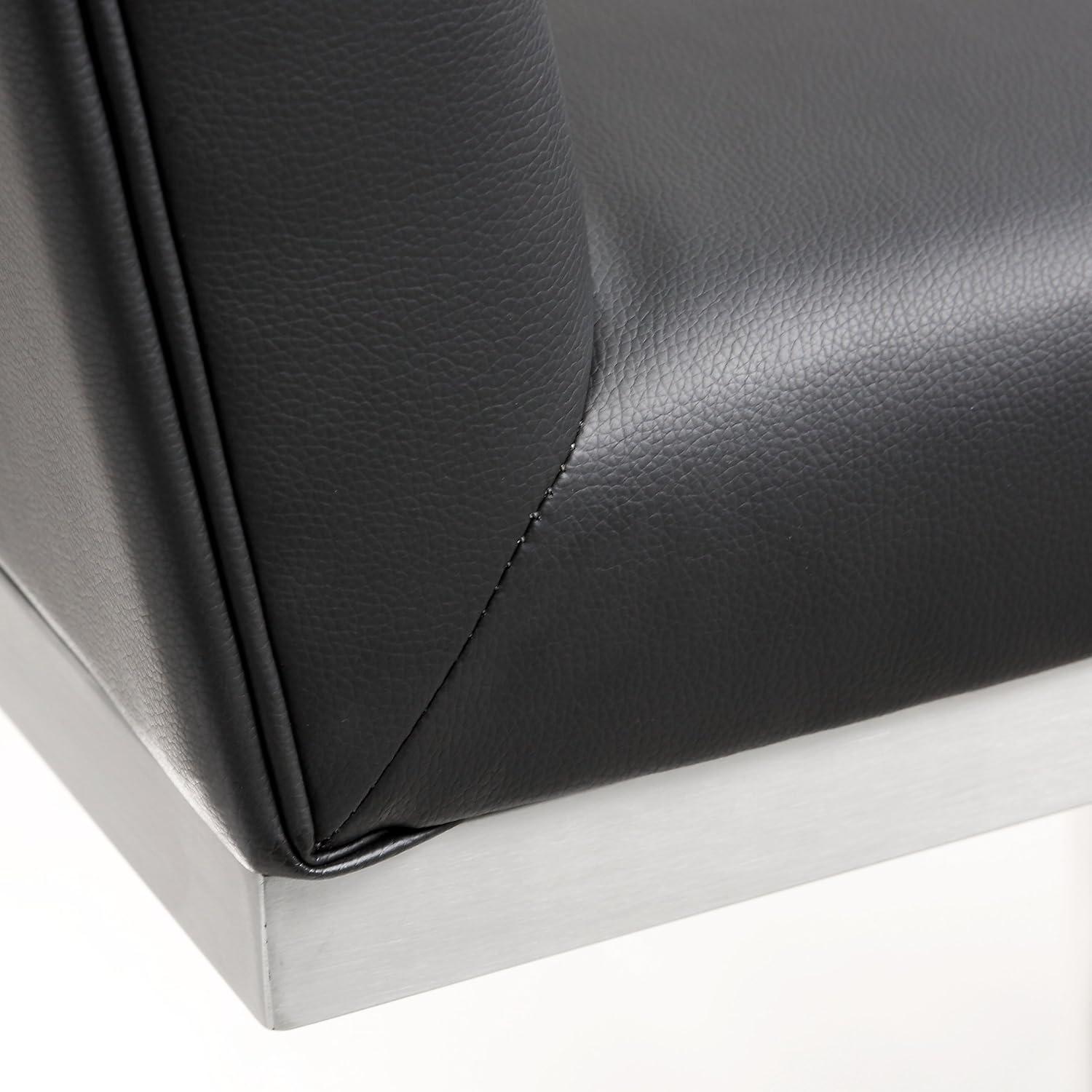 Helsinki Contemporary Black Leather Counter Stool with Stainless Steel Base