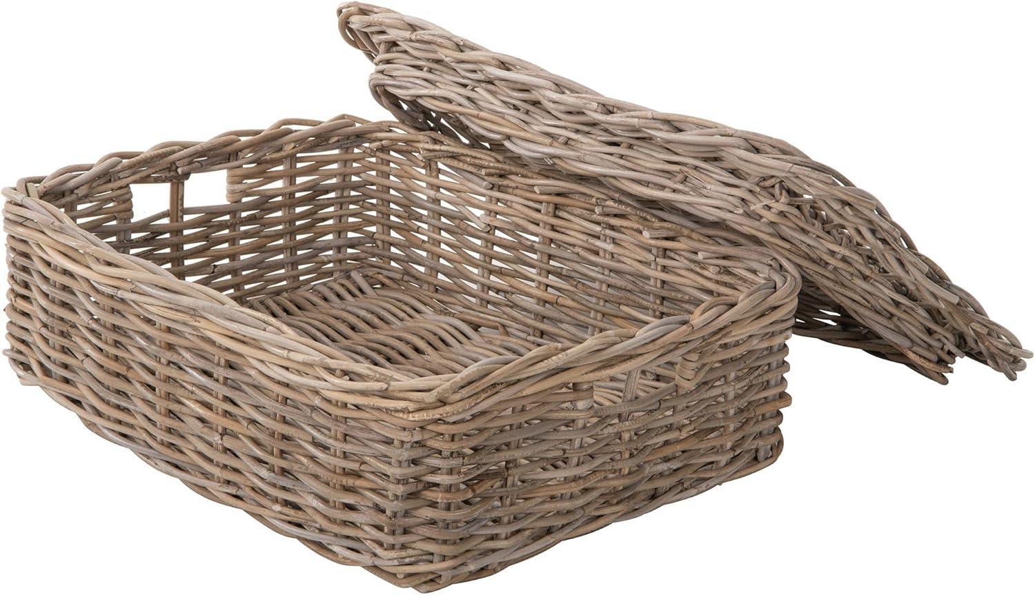 Kouboo Rectangular Underbed Storage Bin with Lid - Rattan Basket for Clothes, Blankets, Pillows - Lightweight Wicker Storage Unit - 8 in. H x 23 in. L x 17.5 in. W - from