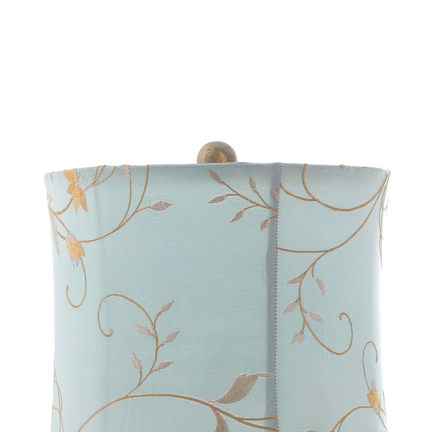 DecMode Antique Style Floral Gold Buffet Lamp with Blue Fabric Shade (2 Count)