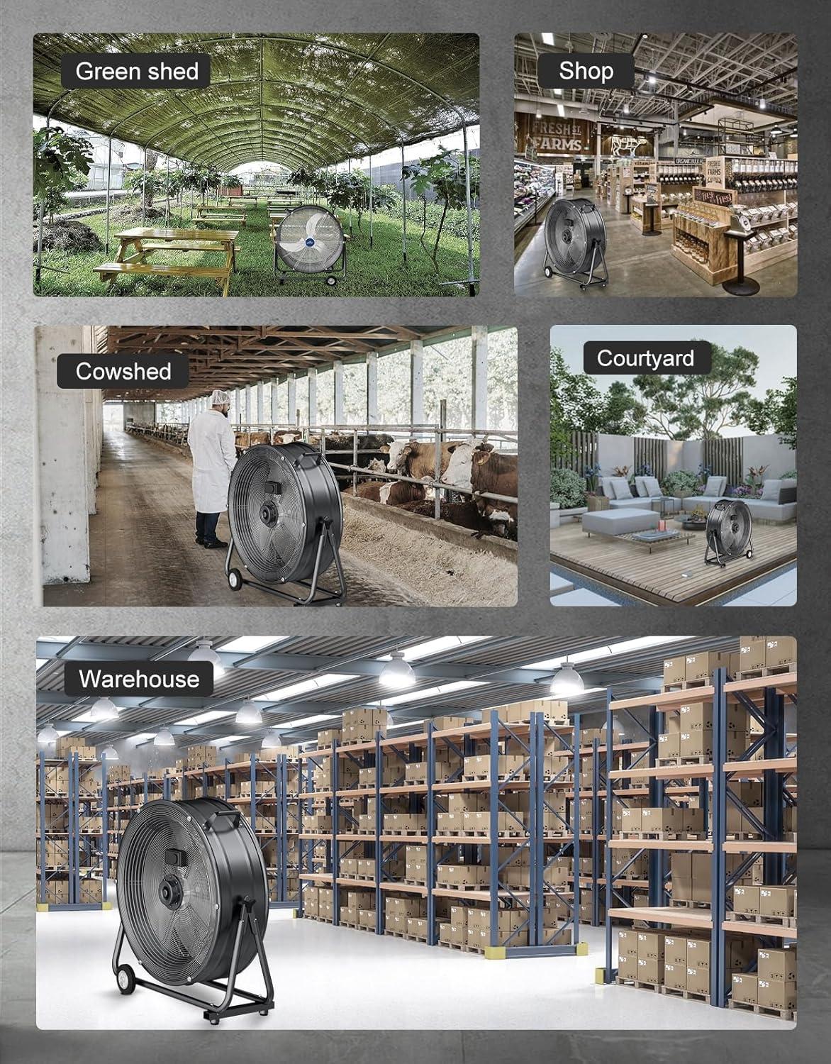 iLIVING 30 Inches High Velocity Drum Fan Industrial, Commercial, (Residential) Air Circulator for Garage, Shop, Patio, Barn, Greenhouse, Speed Control 8300CFM, UL Listed