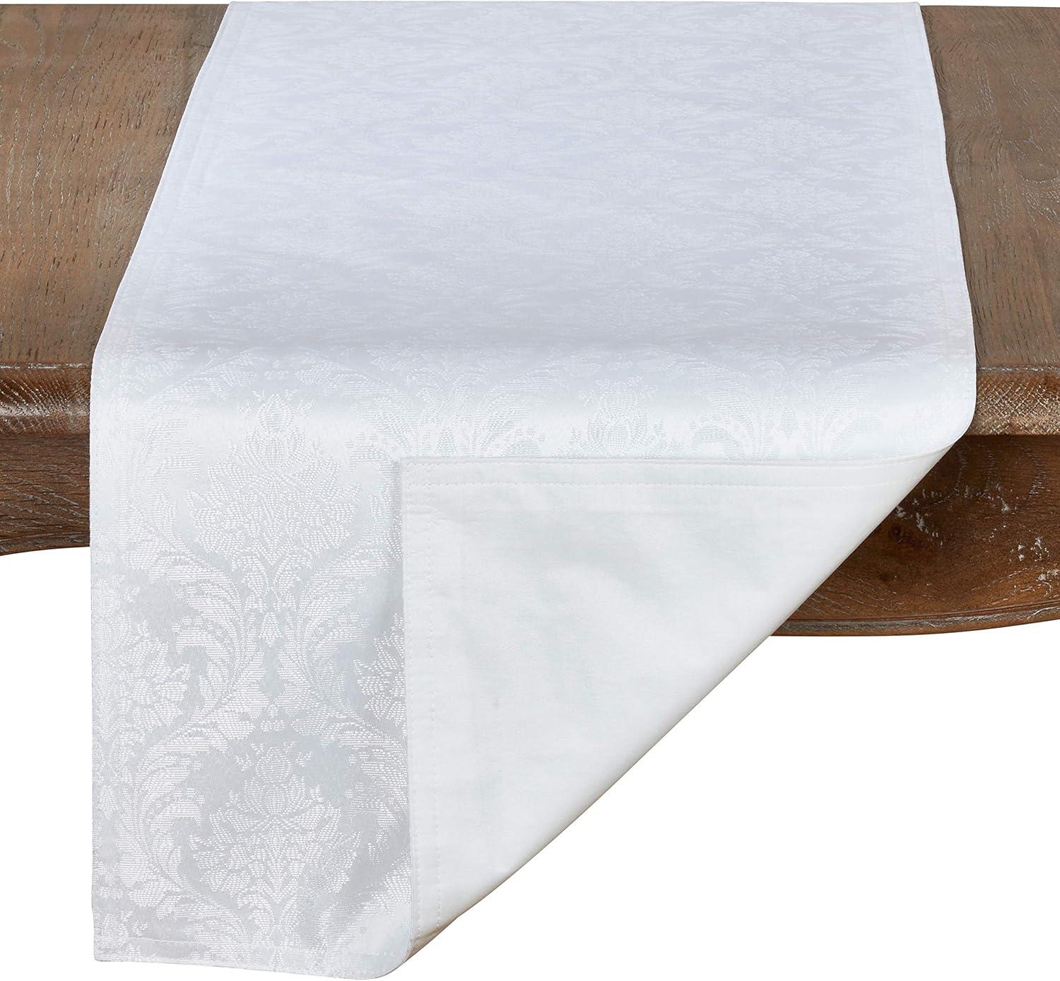 White Polyester Damask Design Table Runner