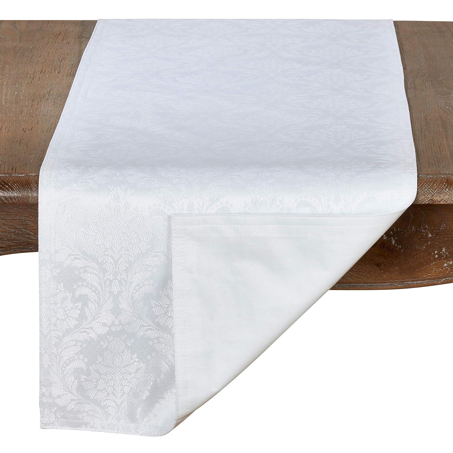 Saro Lifestyle Damask Runner, White, 16" x 72"