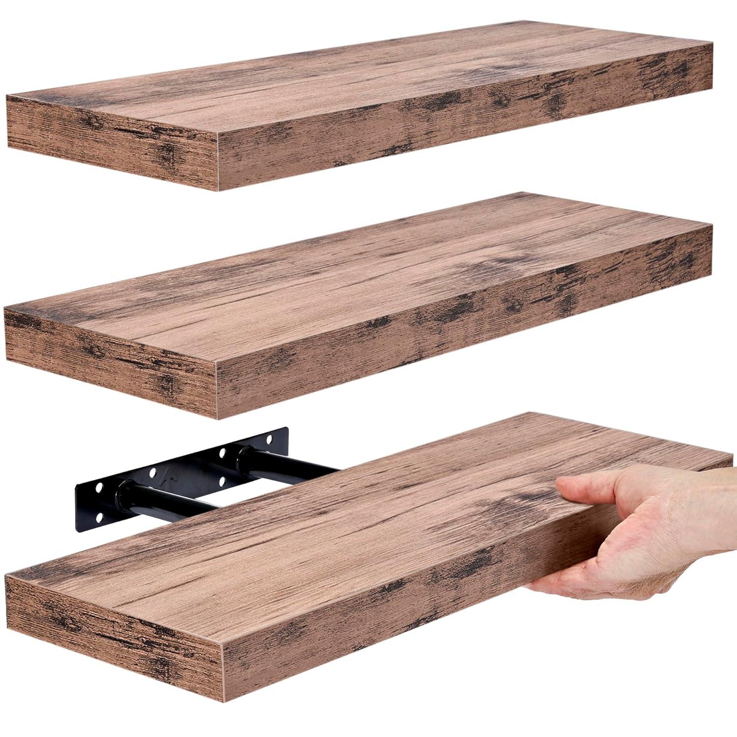 3 Pack 16 Inch Sorbus Rustic Floating Shelves - for Bedroom, Kitchen, Living Room, Office - Floating Shelf for Trophies, Books, Frames, etc