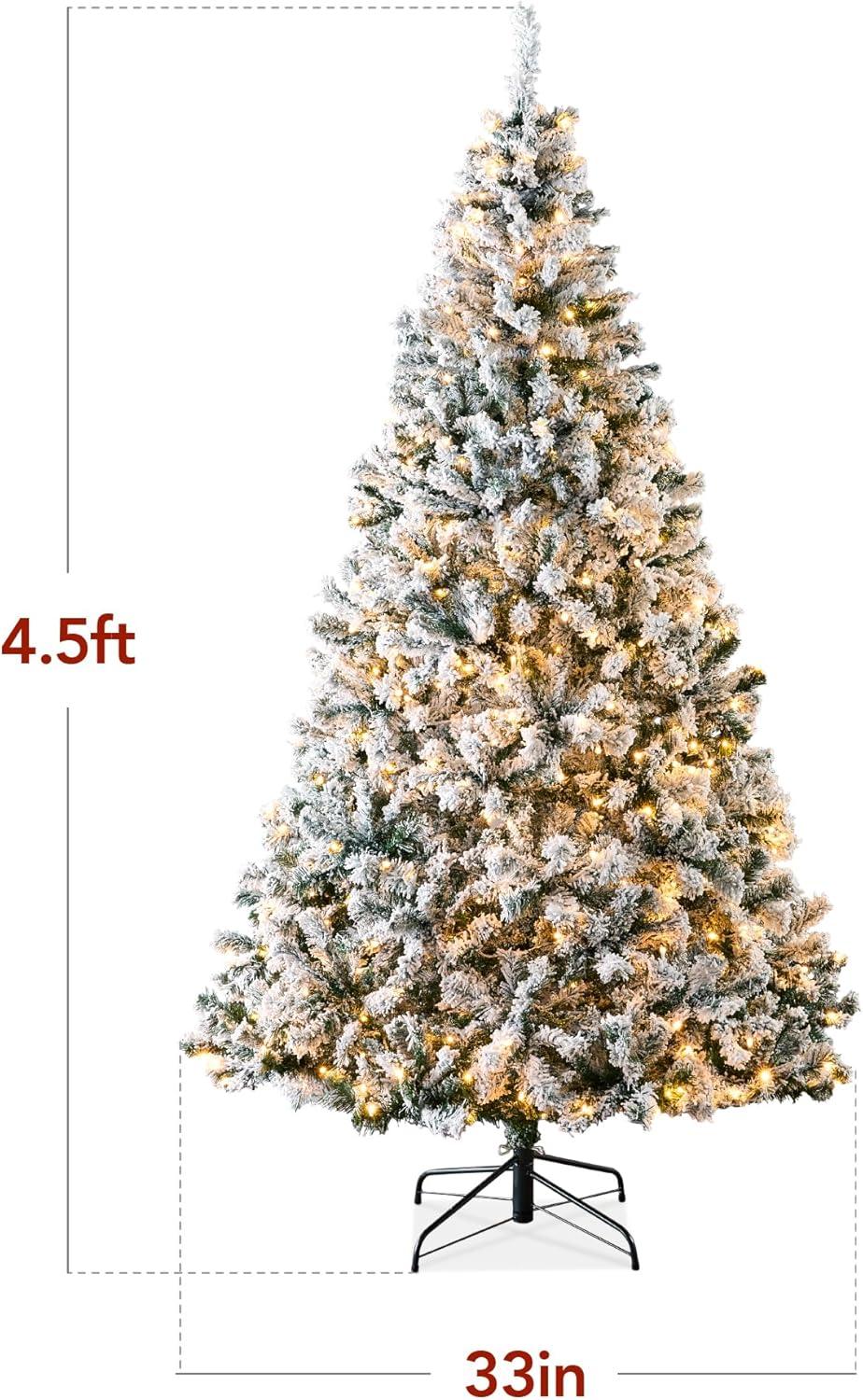 Best Choice Products Pre-Lit Holiday Christmas Pine Tree w/ Snow Flocked Branches, Warm White Lights