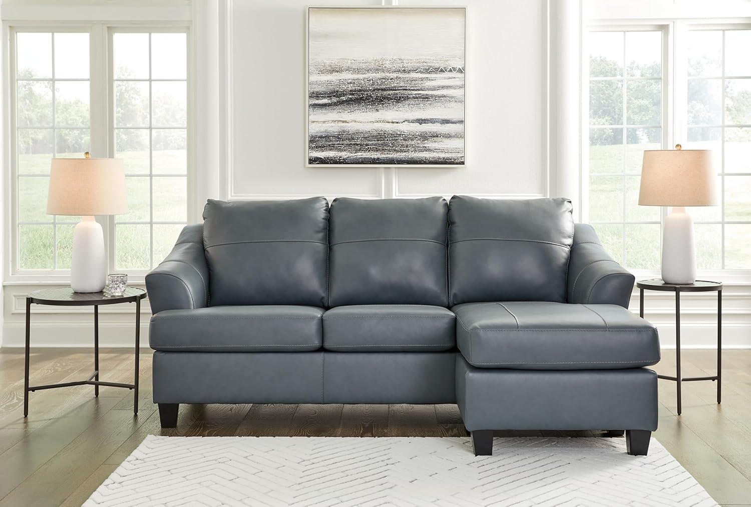 Steel Blue Faux Leather Sectional Sofa with Chaise Lounge