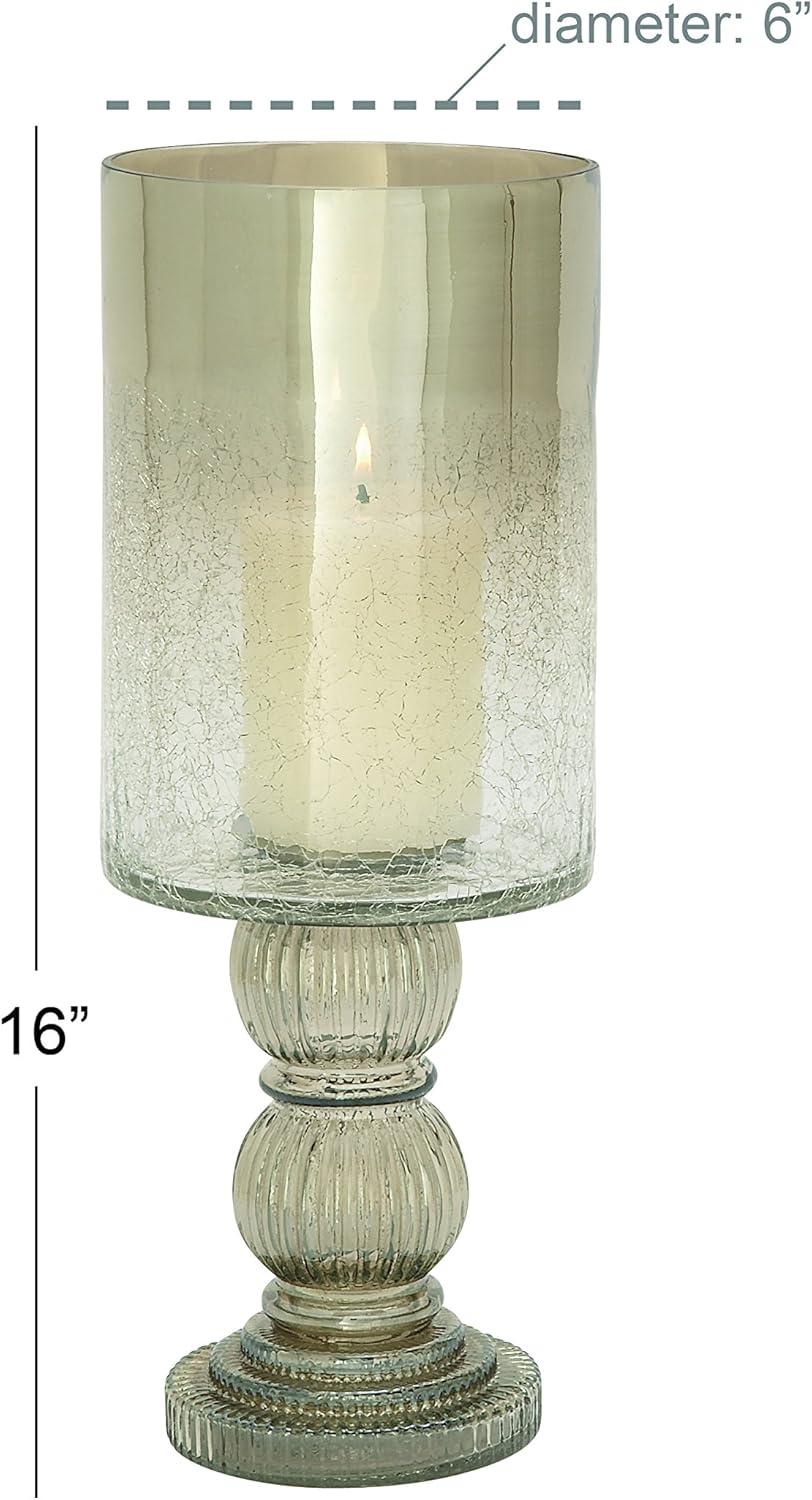 DecMode Gold Glass Handmade Turned Style Pillar Hurricane Lamp with Faux Mercury Glass Finish