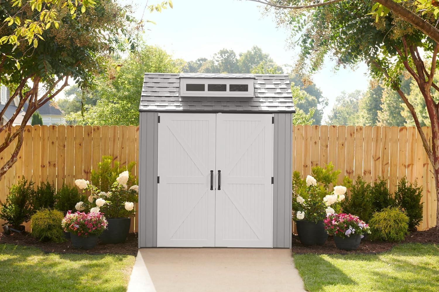 Rubbermaid 7 x 7 Foot Weather Resistant Resin Outdoor Storage Shed, Gray