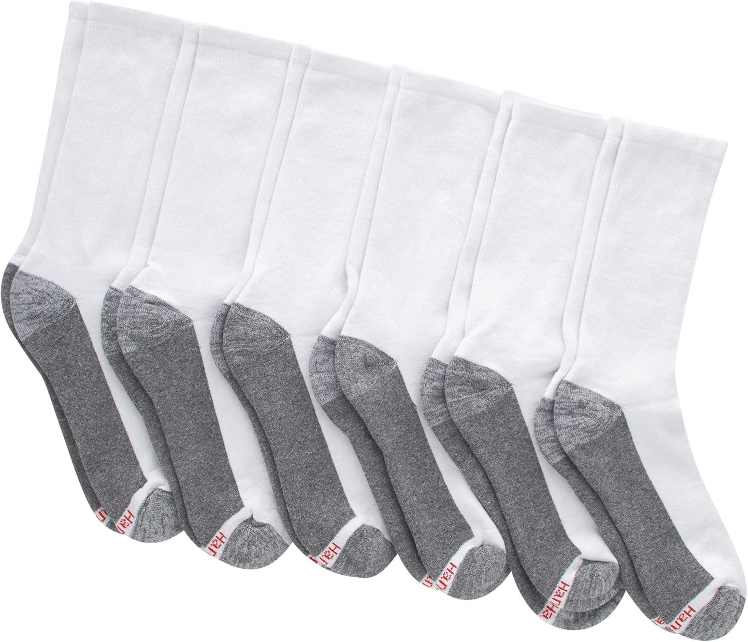 Hanes Crew Socks 6-Pack Men's Max Cushion Big & Tall Wicking Cool Comfort 12-14