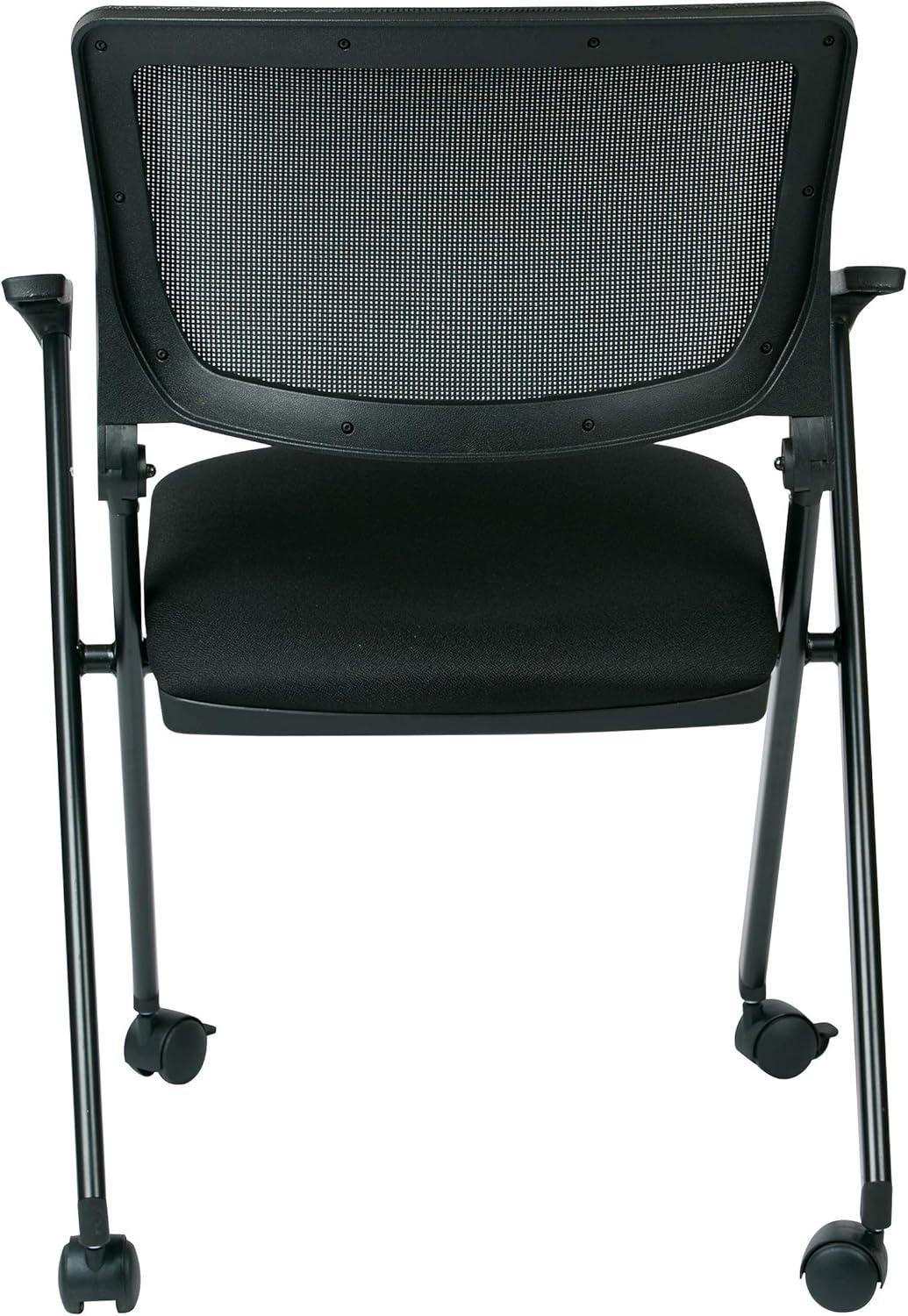 Office Star Products Folding Chair with breathable Mesh Back and Icon Black Seat in Black Finish Frame, 2-Pack