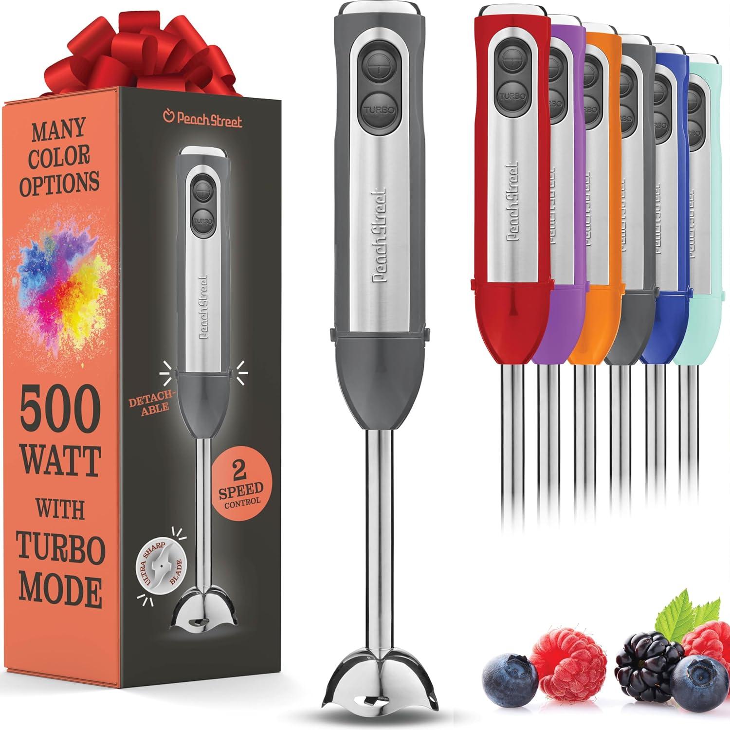 Peach Street Electric Immersion Blender Handheld, 500W Turbo Mode, Hand Kitchen Blender Stick for Soup, Smoothie, Puree, Baby Food, Stainless Steel