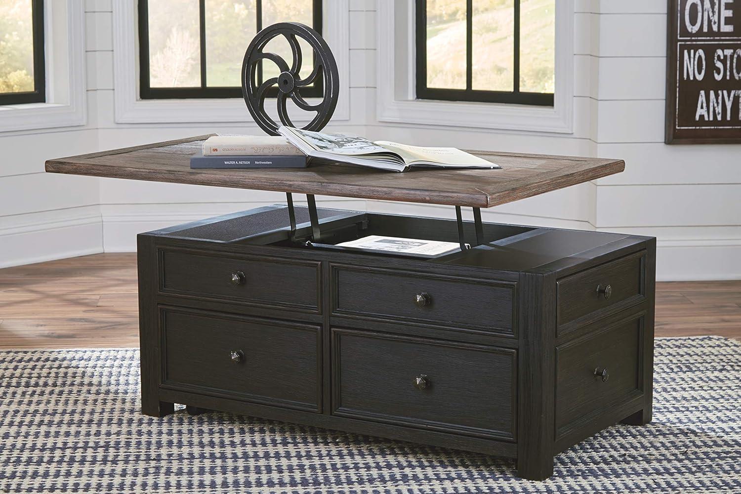 Contemporary Black/Brown Wood Lift-Top Coffee Table with Storage