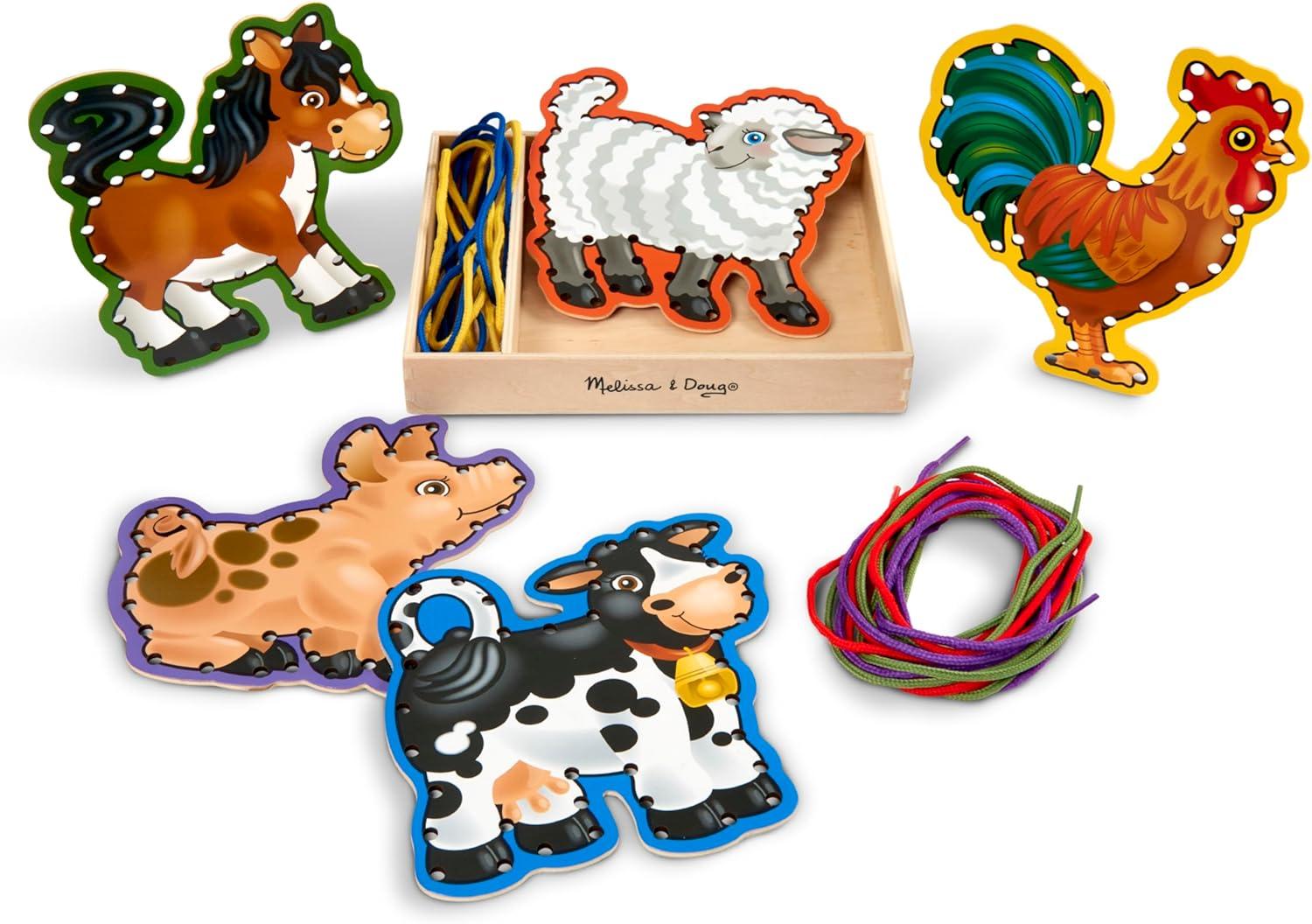 Melissa & Doug Lace and Trace Activity Set: 5 Wooden Panels and 5 Matching Laces - Farm