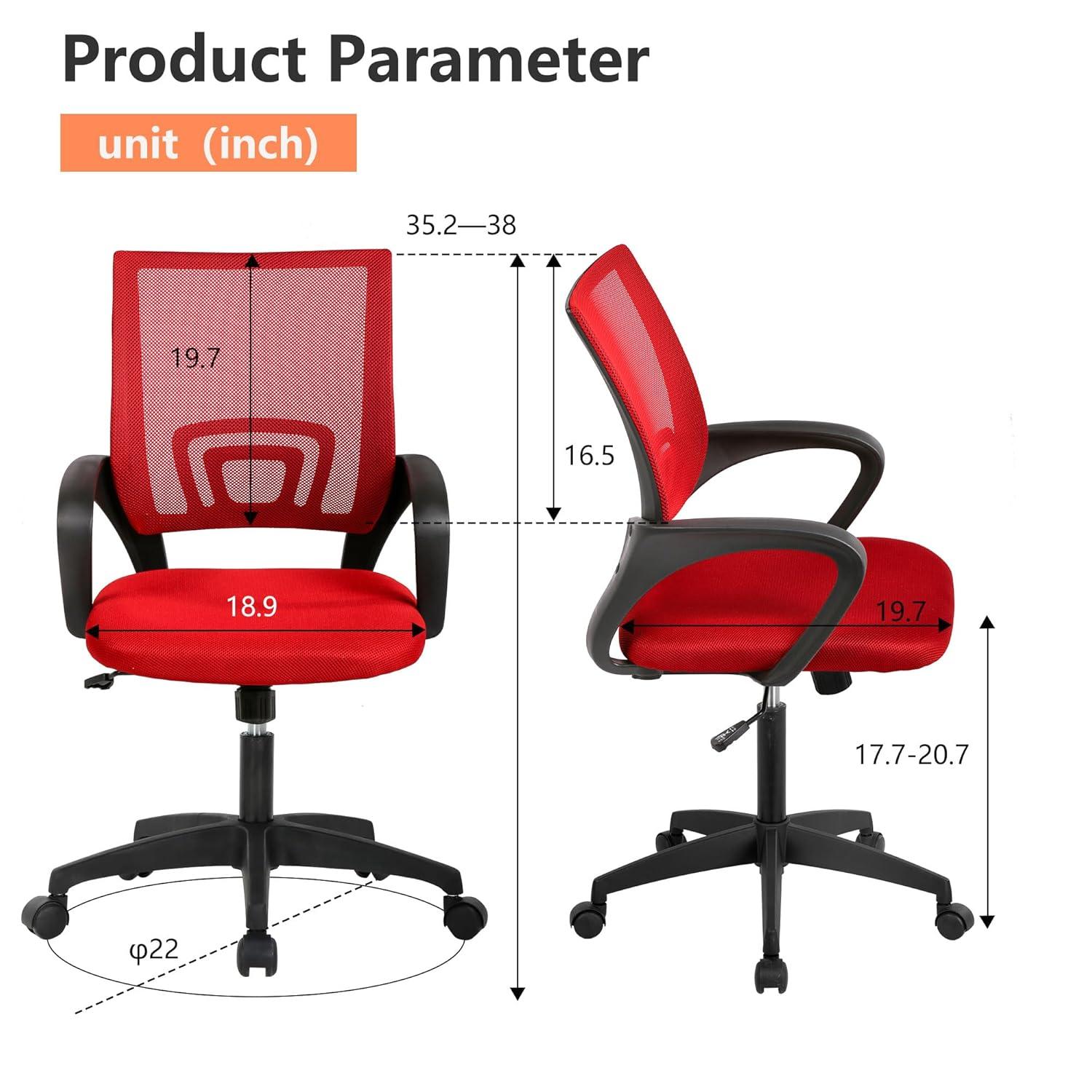 MarketLane Home Office Chair Ergonomic Desk Chair Mesh Computer Chair with Lumbar Support Armrest Executive Rolling Swivel Adjustable Mid Back Task Chair for Women Adults(Red)