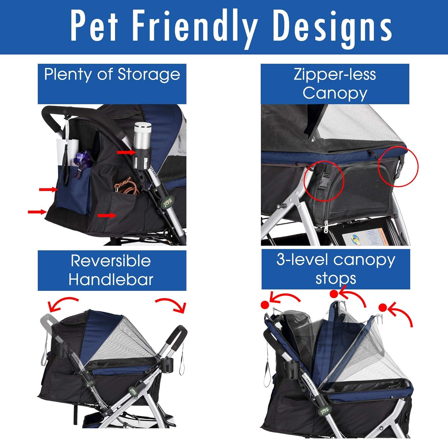 Midnight Blue Heavy Duty Dog Stroller with Mesh Cover