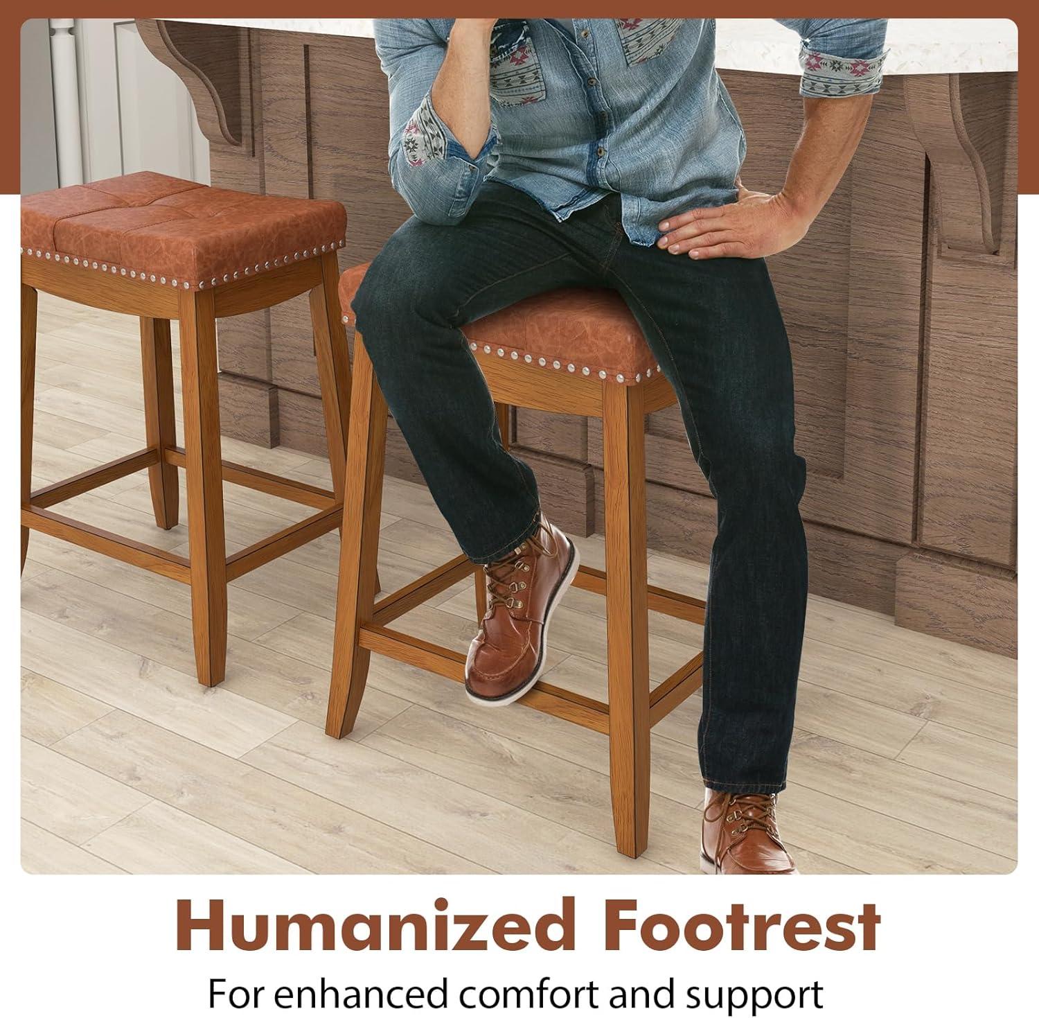 Topcobe 25/29 Inch Set of 2 Upholstered PU Leather Bar Stools with Saddle Seat, Modern Furniture for Indoor-25 inches