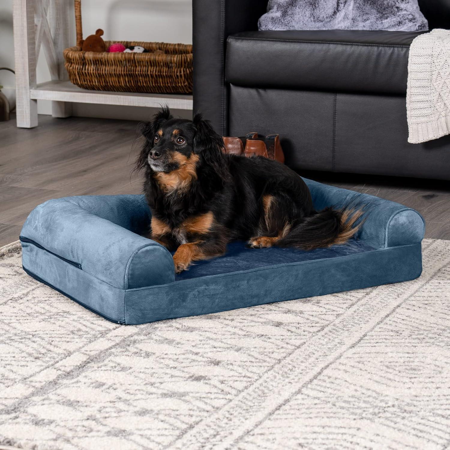 FurHaven Pet Products Faux Fur & Velvet Orthopedic Sofa Pet Bed for Dogs & Cats - Harbor Blue, Medium
