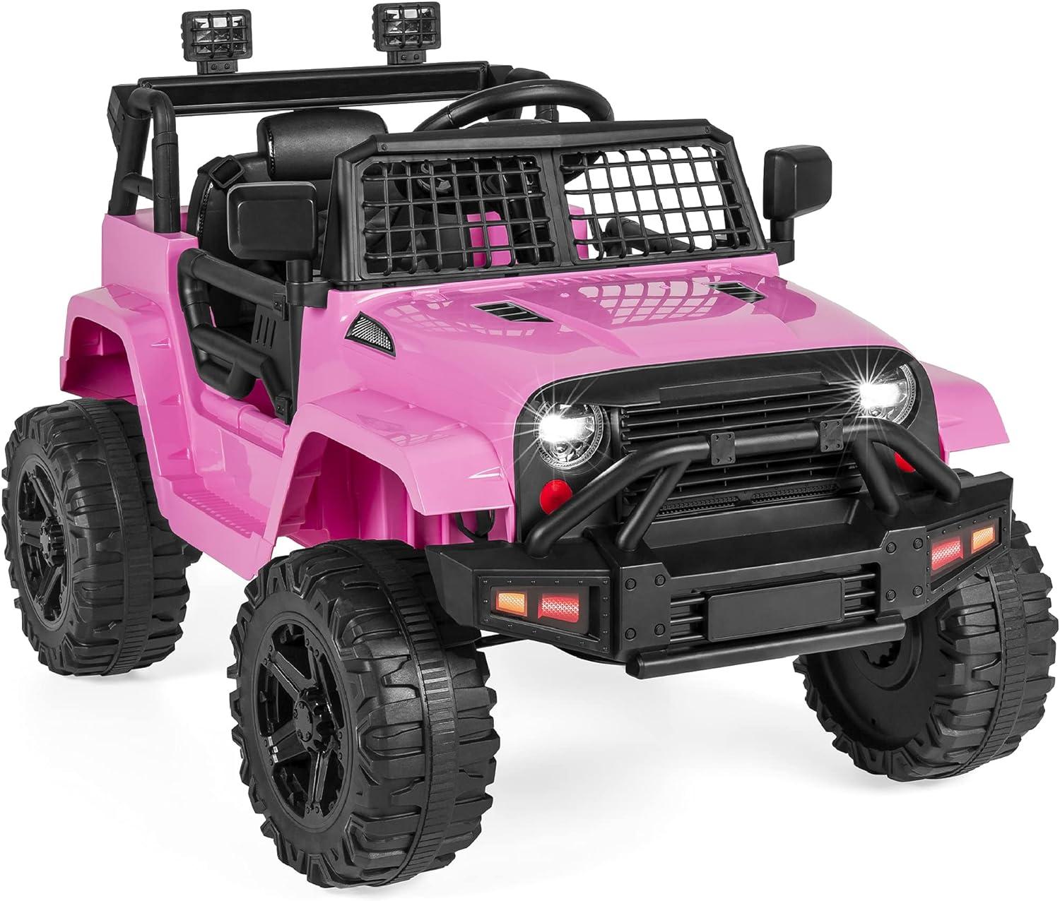 Best Choice Products 12V Kids Ride On Truck Car w/ Parent Remote Control, Spring Suspension, LED Lights - Pink