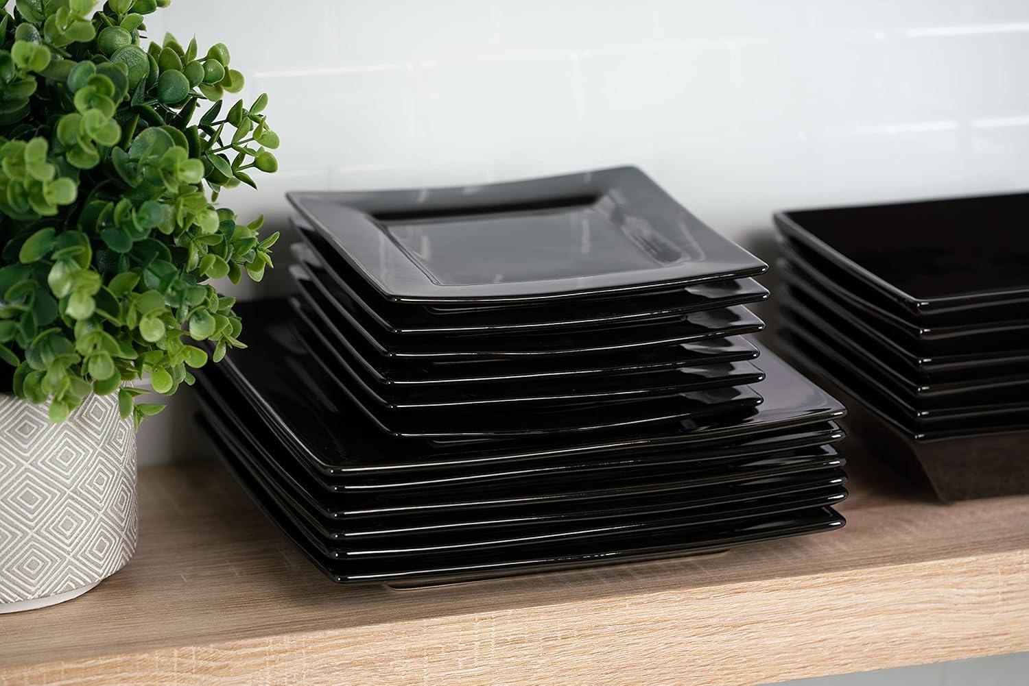 10 Strawberry Street Nova Square 40 Piece Stoneware Dinnerware Set, Black