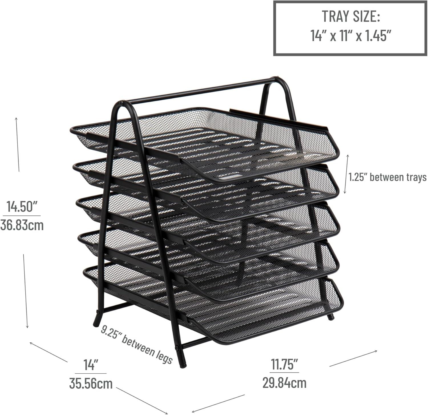 Black Metal Mesh 5-Tier Letter Tray Organizer Set of 2