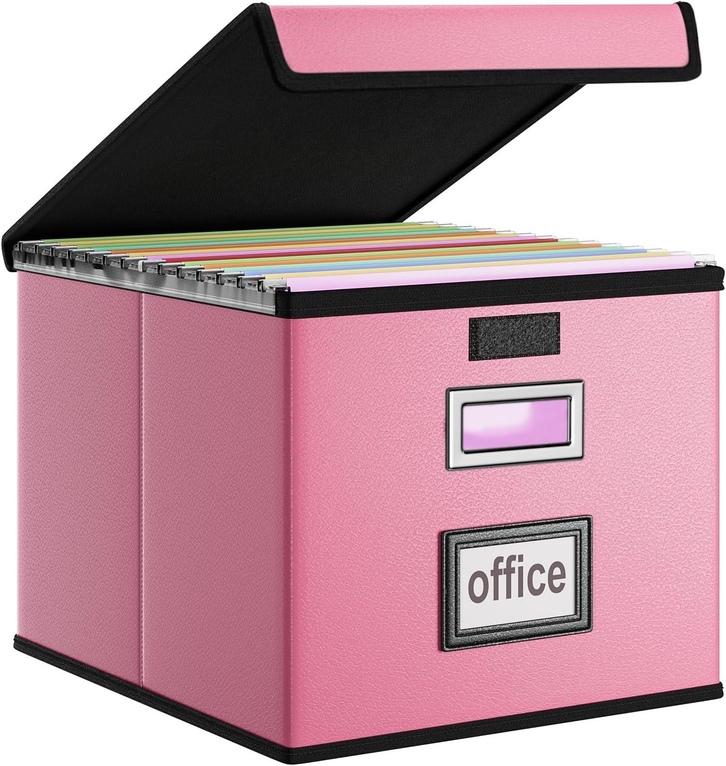 BEACHWATER POOL & SPA, LLC Upgraded File Organizer Box, Collapsible Leather Document Organizer, Hanging File Folder Organizer Box With Lid, Decorative Home/Office Filing Box Cabinet For Letter/Legal File Folder Storage