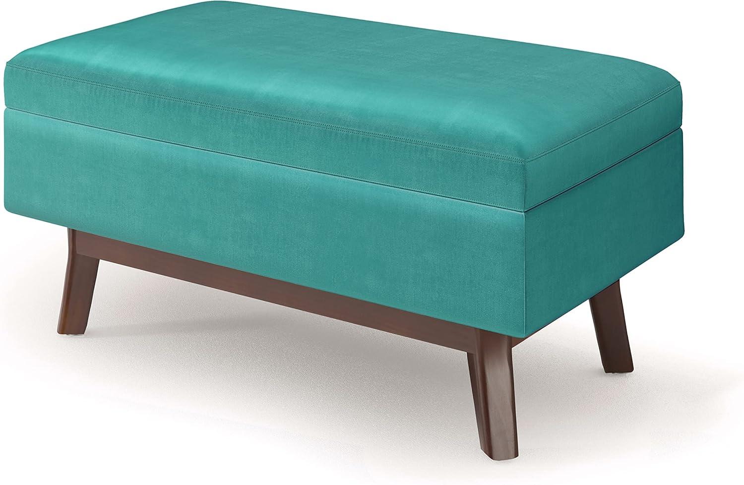 Owen Aqua Blue Velvet Mid Century Modern Small Storage Ottoman