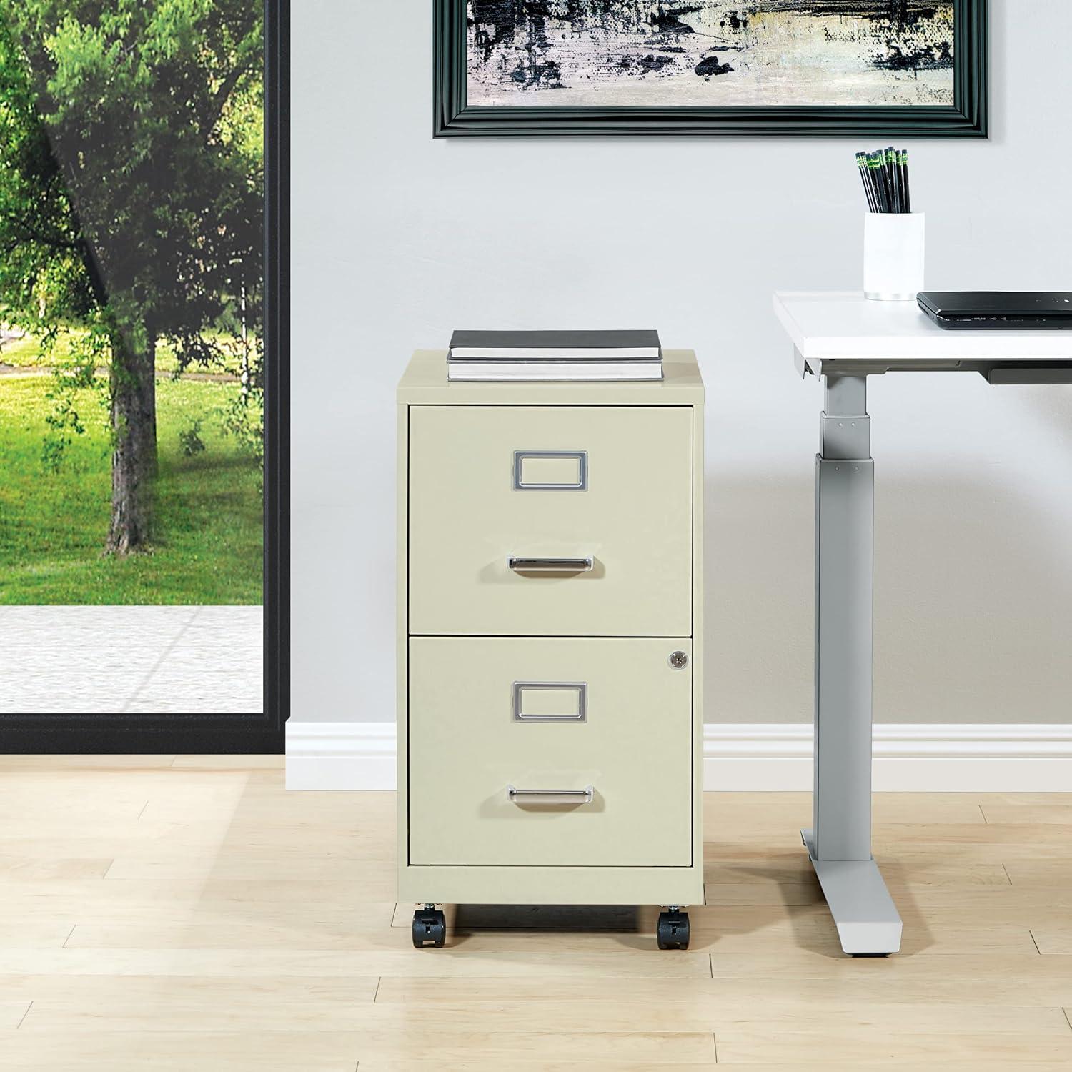 2 Drawer Mobile Locking Metal File Cabinet in Tan