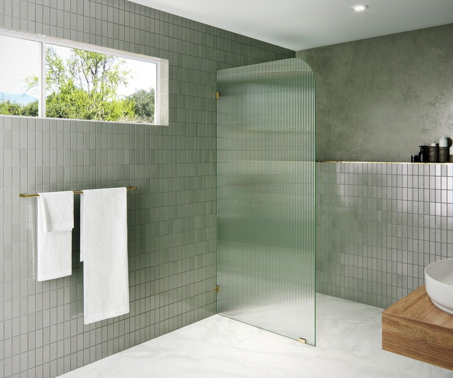 Glass Warehouse  36" x 78" Frameless Shower Door - Single Fixed Panel Fluted Frosted Radius Matte Black 36 Inch - Left Matte