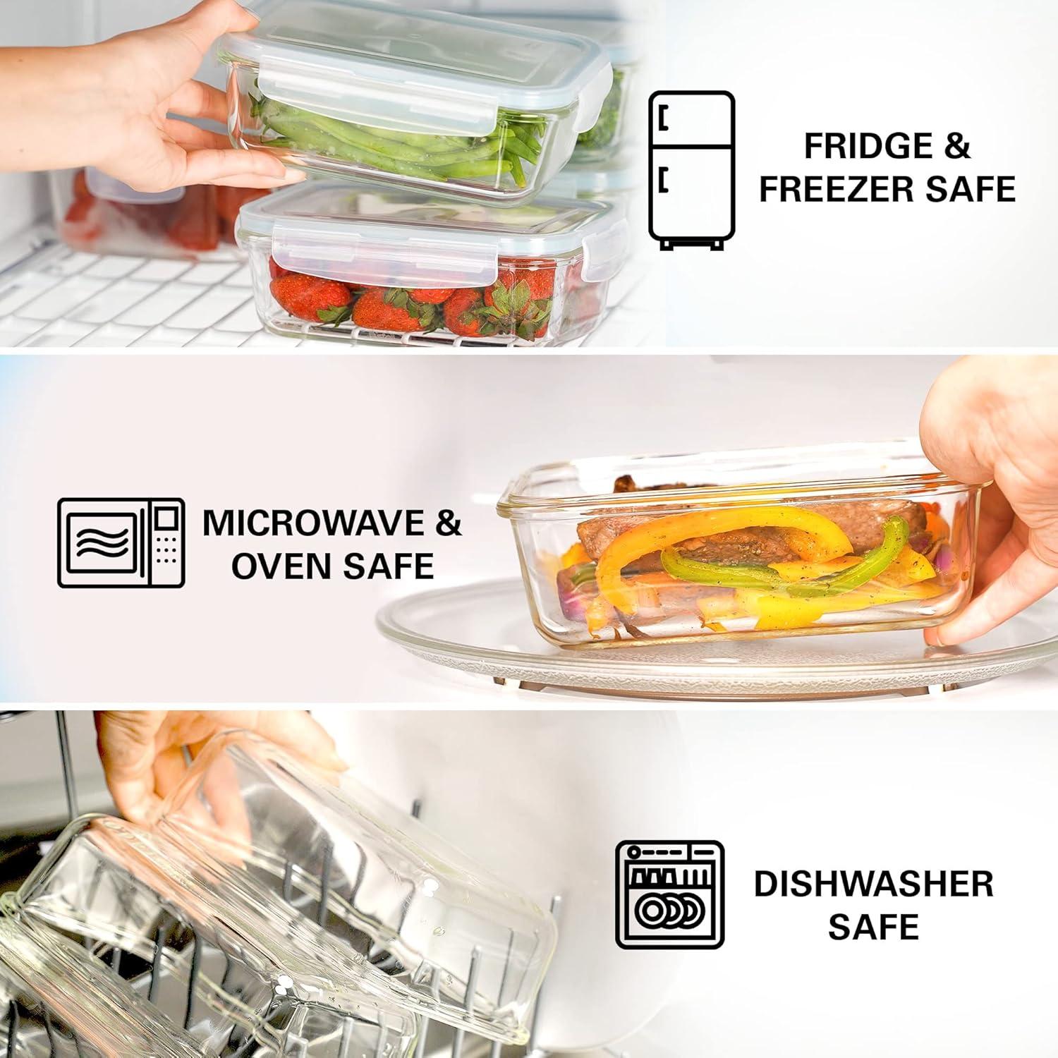 Razab Glass Food Storage Containers with Lids 30 Oz 16 Pc (Set of 8) Airtight Large Reusable Leak Proof BPA Free Food Prep Containers Freezer to Oven Safe