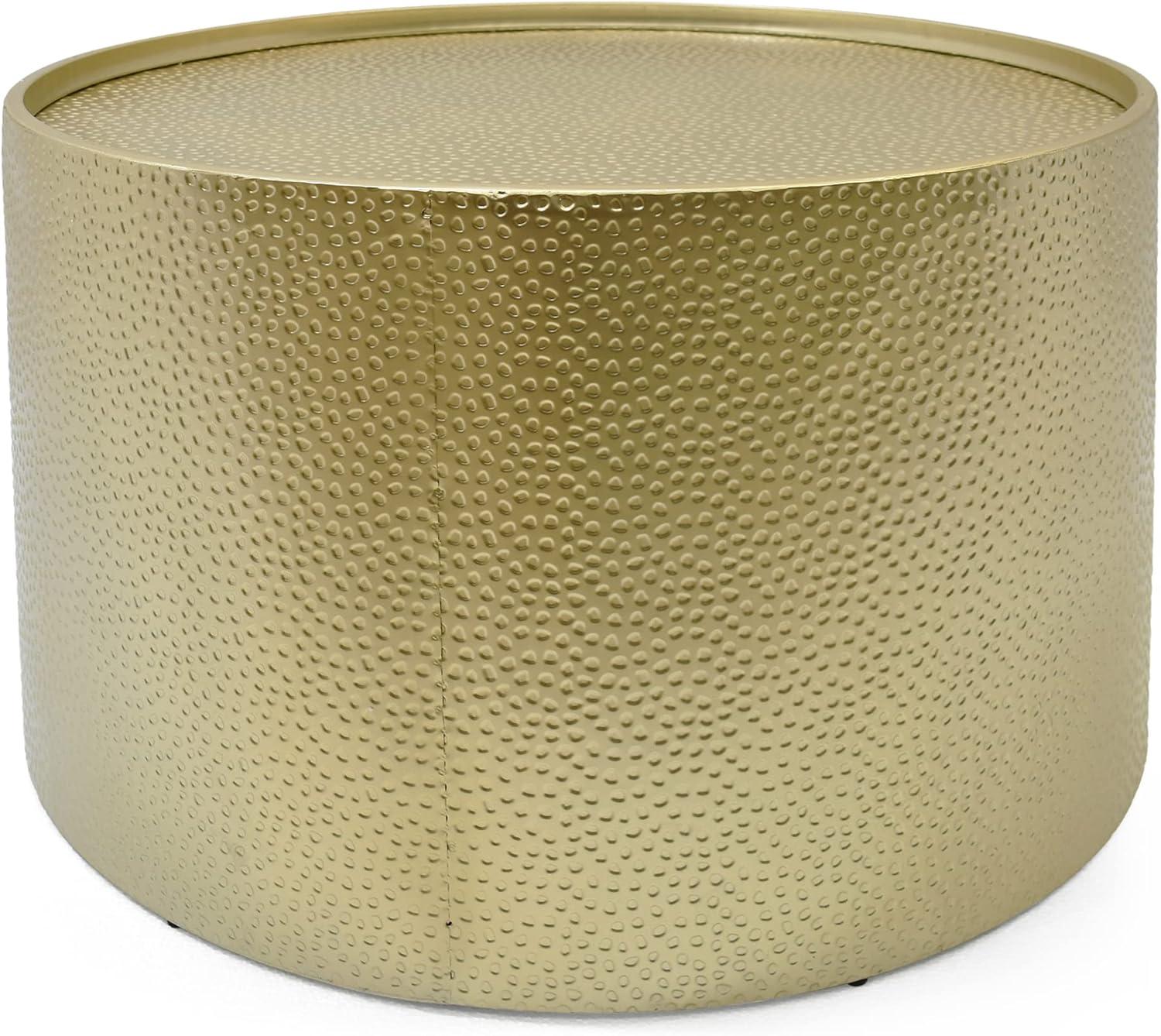 Braeburn Modern Round Coffee Table Gold - Christopher Knight Home: Hammered Iron, No Assembly Required
